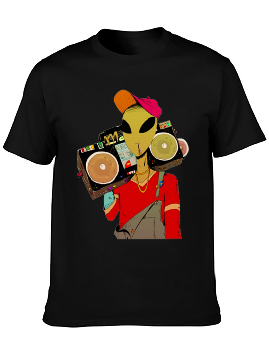 Alien DJ Graphic T-Shirt - Black Cotton Tee