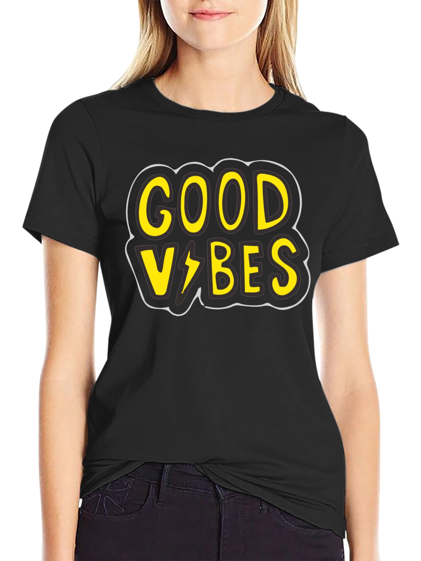 Good Vibes Graphic Tee - Black Cotton T-Shirt