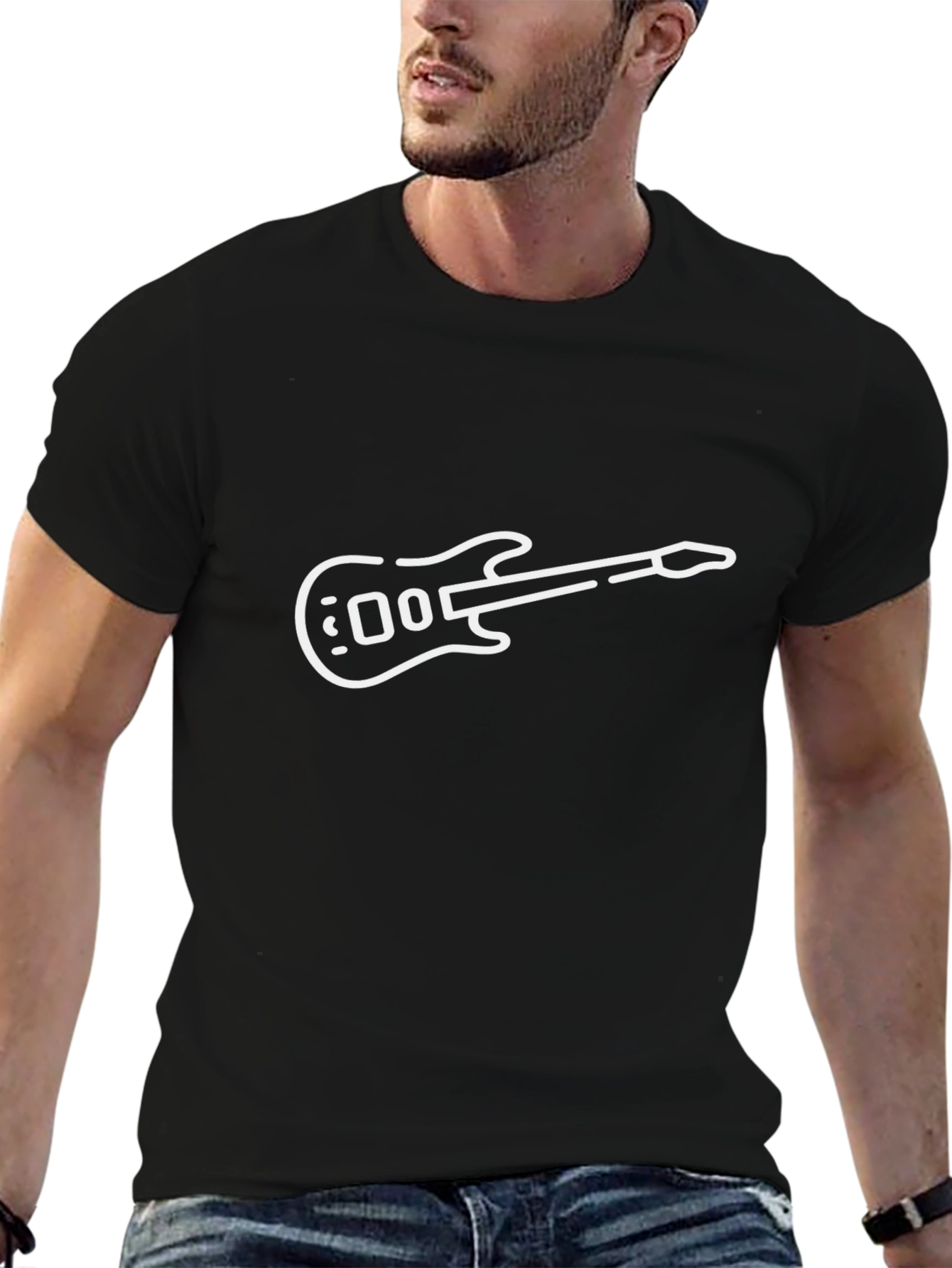 Electric Guitar Graphic Tee - Black Cotton Blend