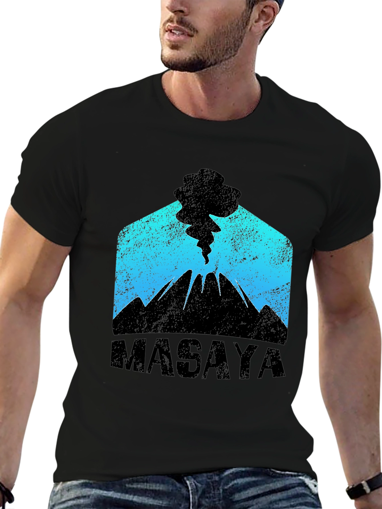 Masaya Volcano Graphic Print Black T-Shirt