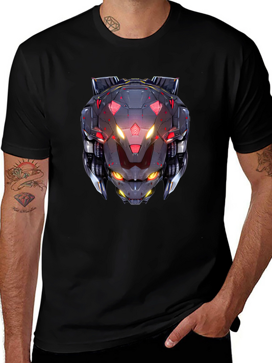 Cyberpunk Robot Head Graphic Black T-Shirt