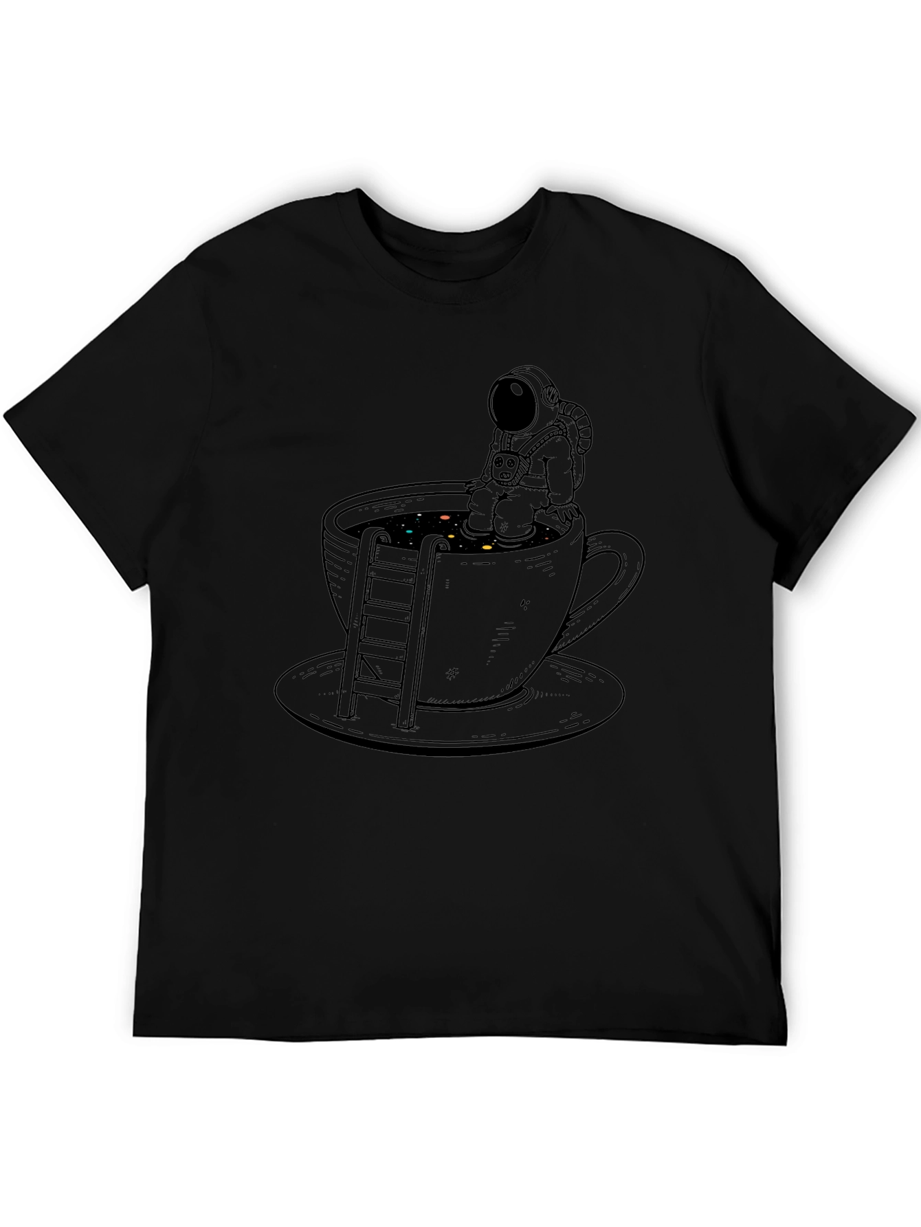 Astronaut Coffee Cup Graphic Tee - Black