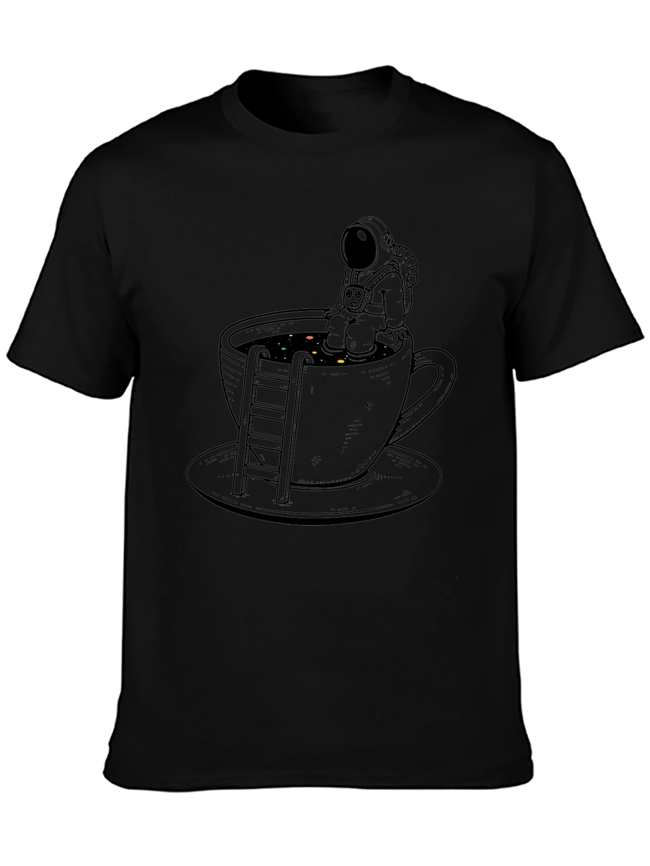 Astronaut Coffee Cup Graphic Tee - Black