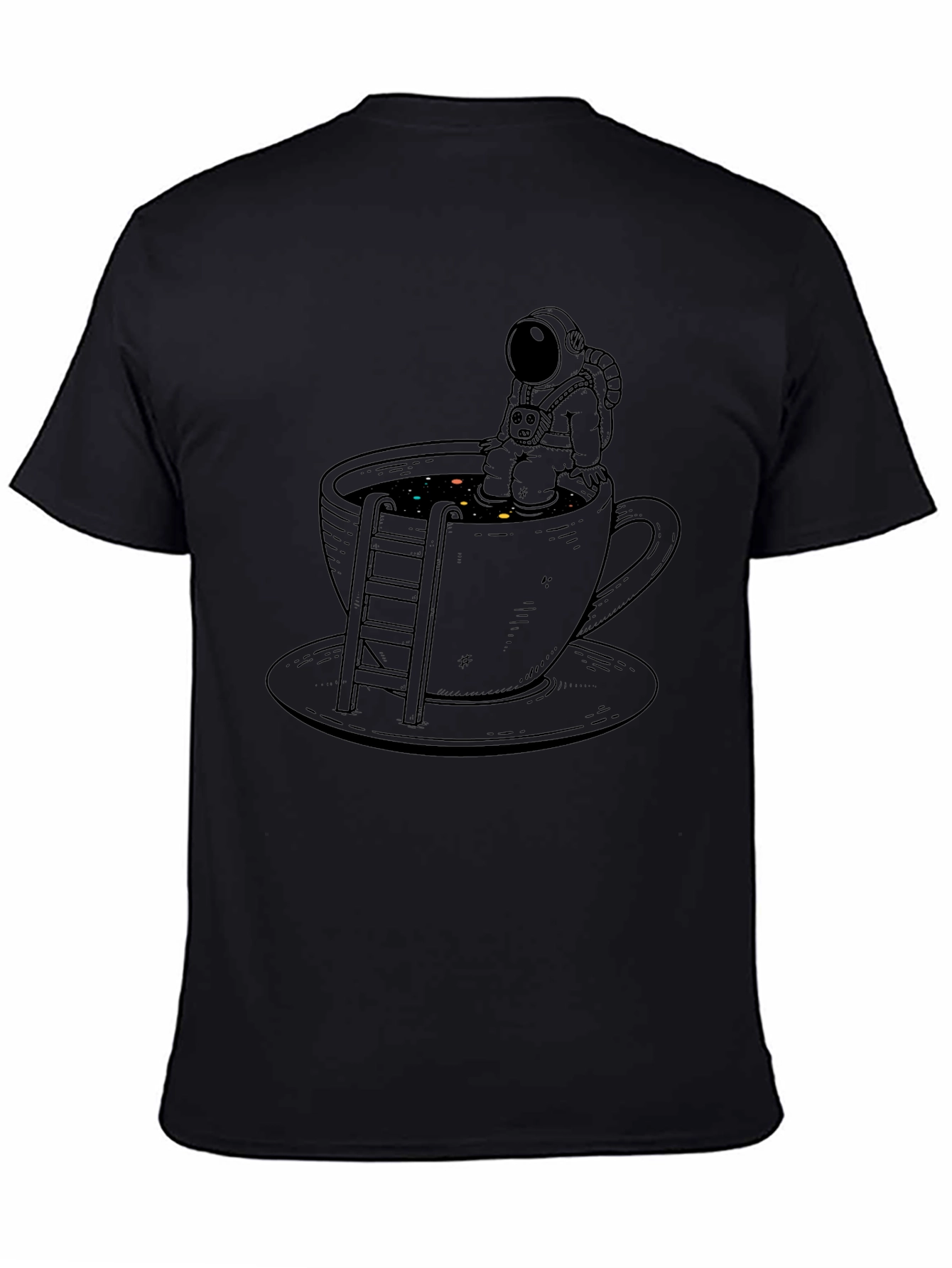 Astronaut Coffee Cup Graphic Tee - Black