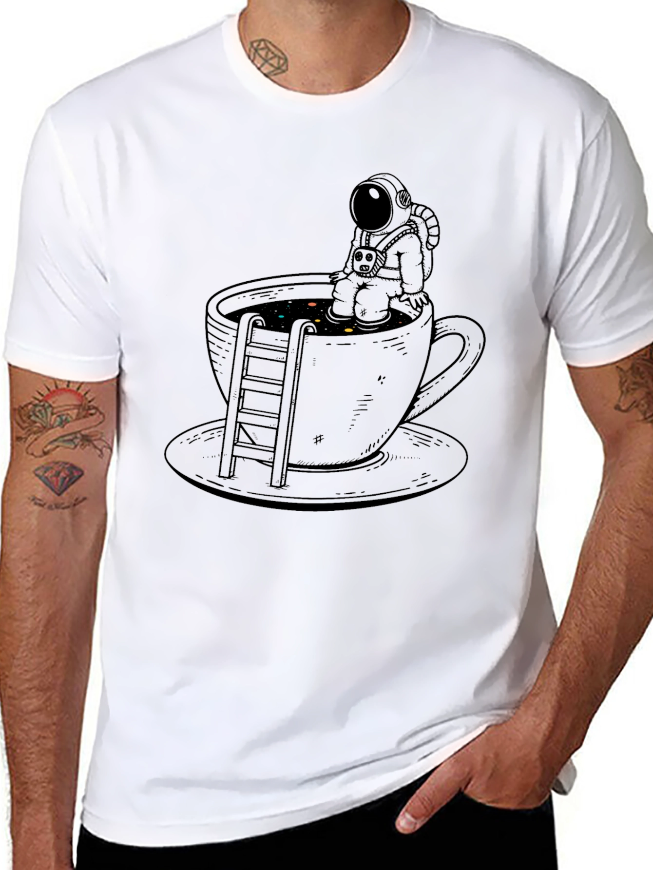 Astronaut Coffee Cup Graphic Tee - Black