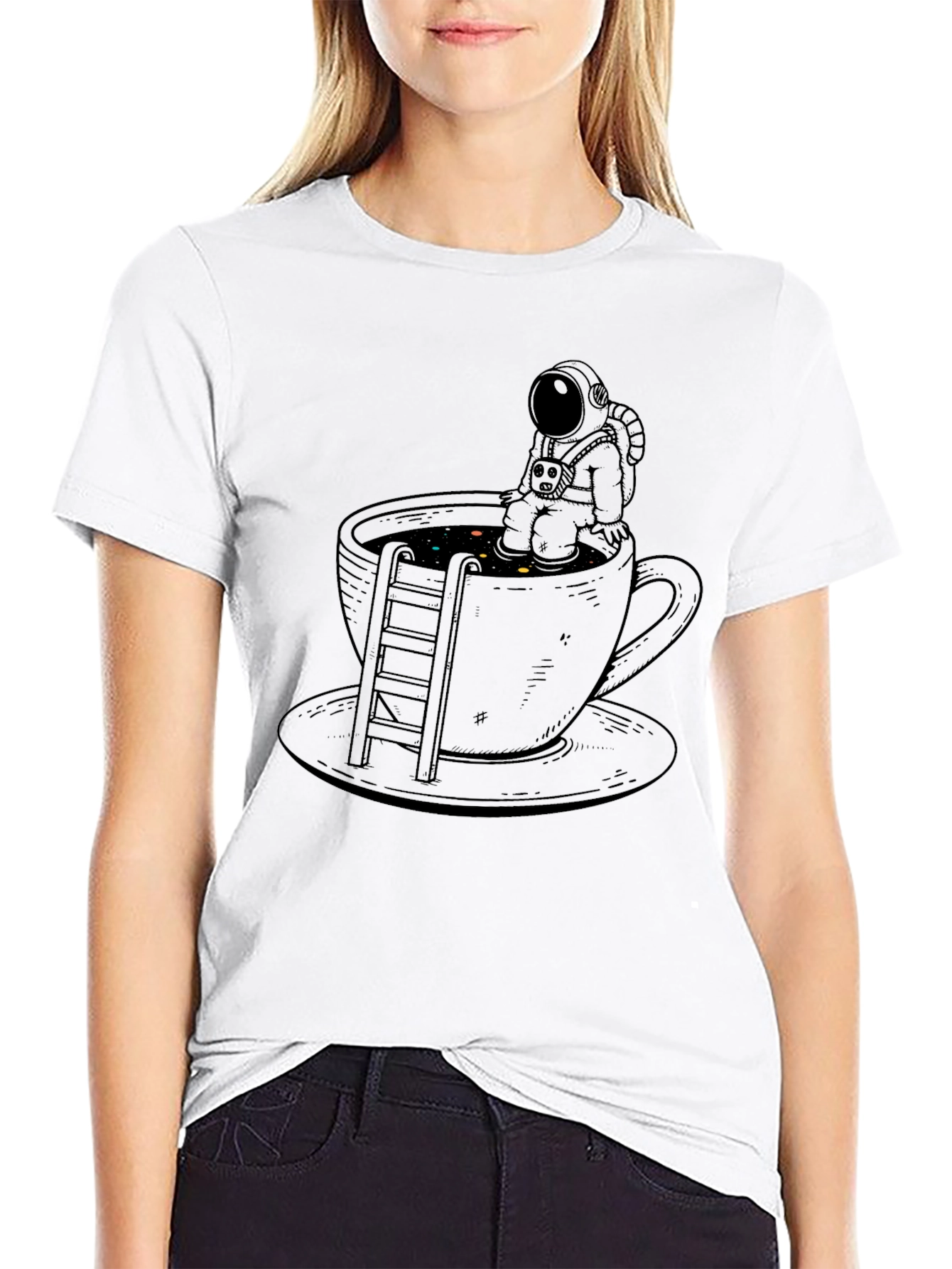 Astronaut Coffee Cup Graphic Tee - Black