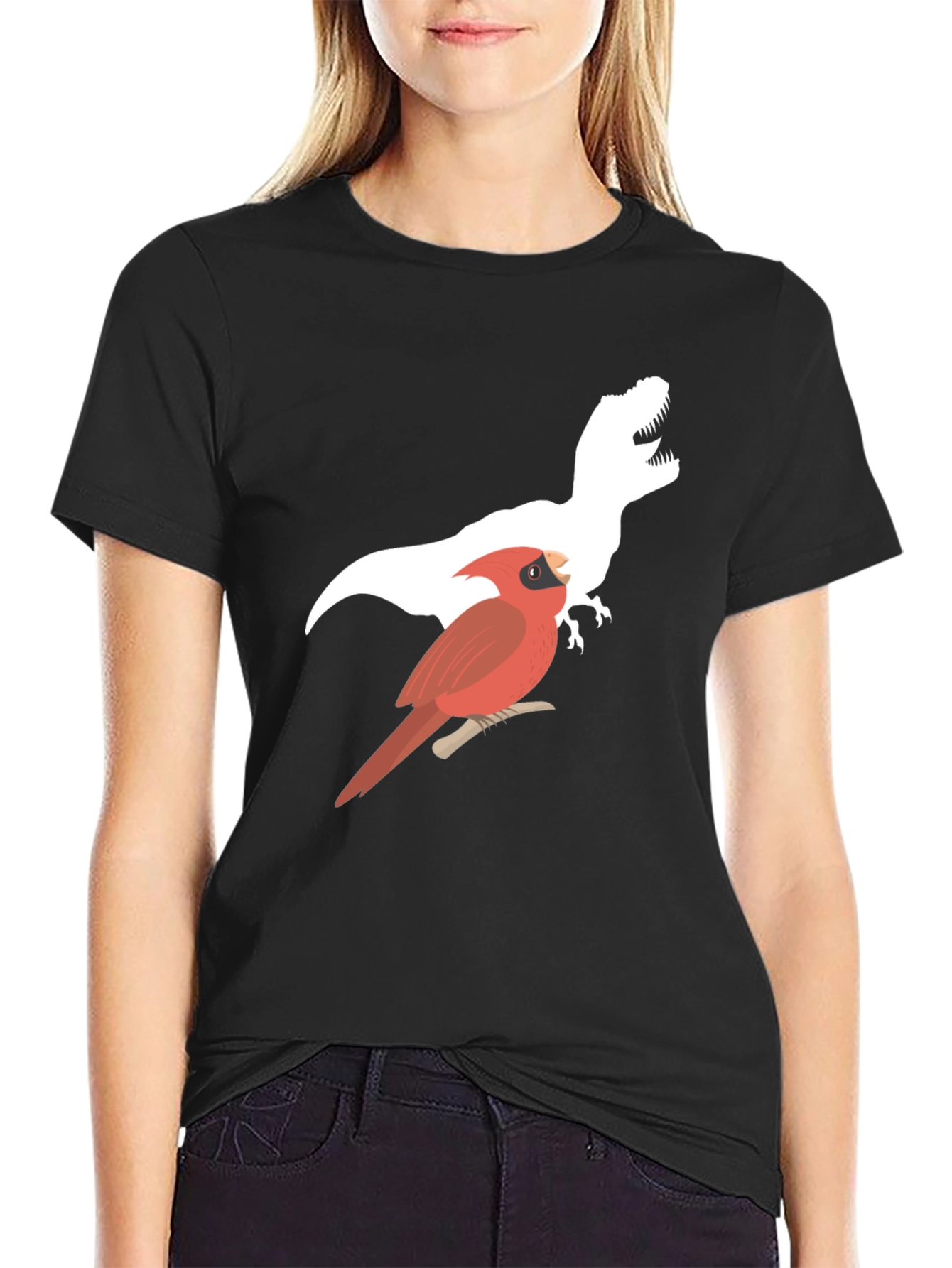 Cardinal & T-Rex Graphic Print Black T-Shirt