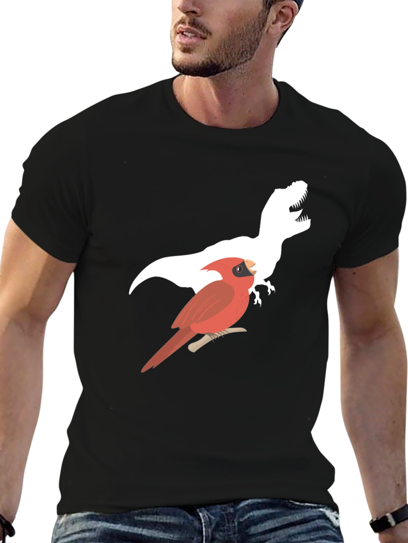 Cardinal & T-Rex Graphic Print Black T-Shirt