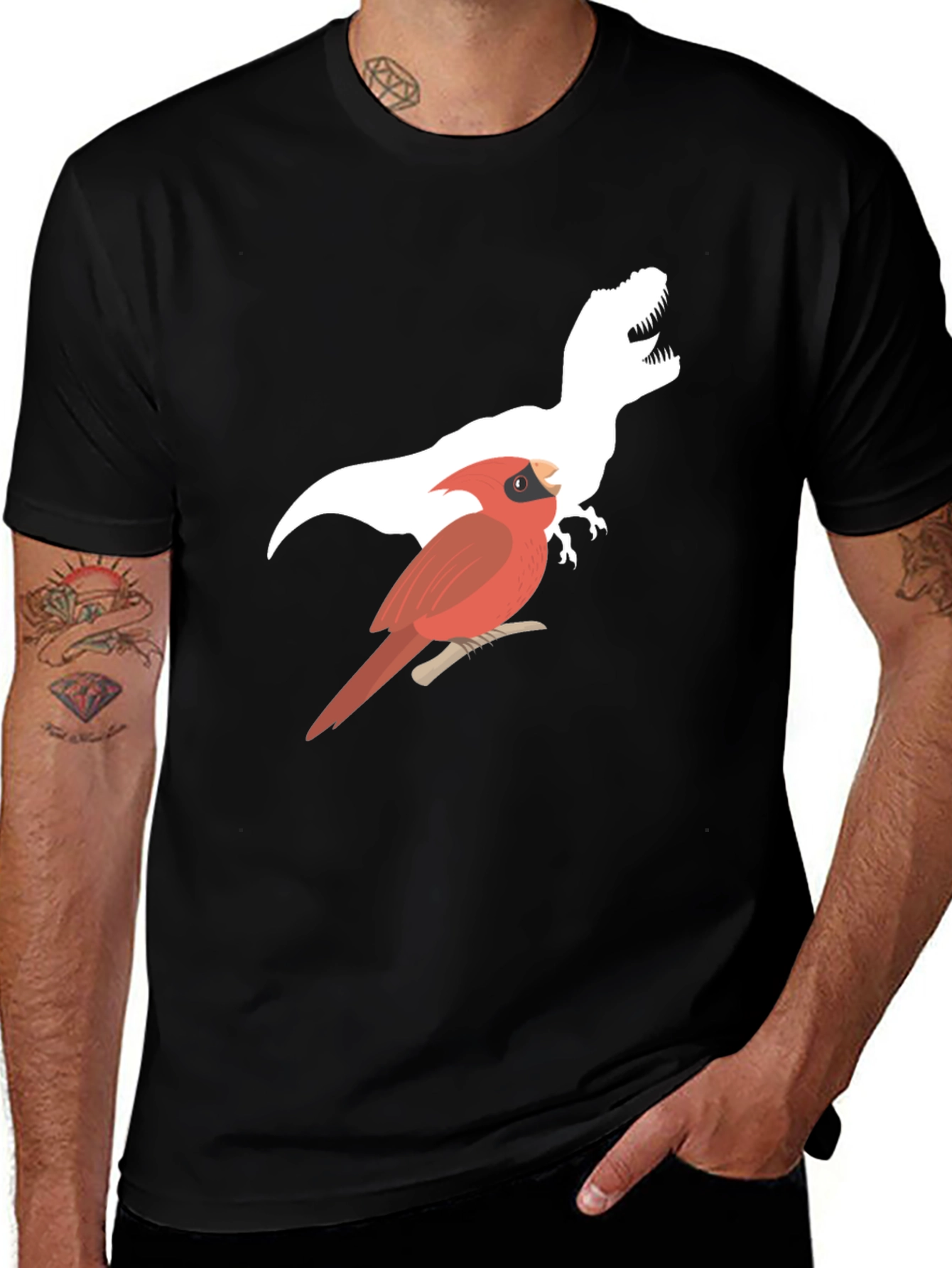 Cardinal & T-Rex Graphic Print Black T-Shirt