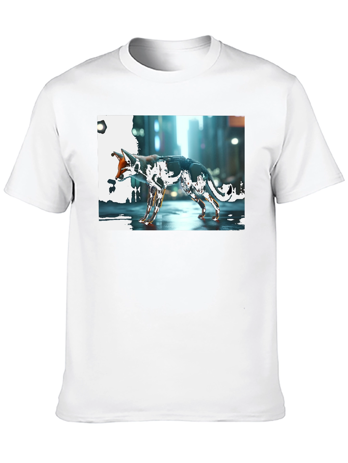 Cyberpunk Fox Graphic Black T-Shirt