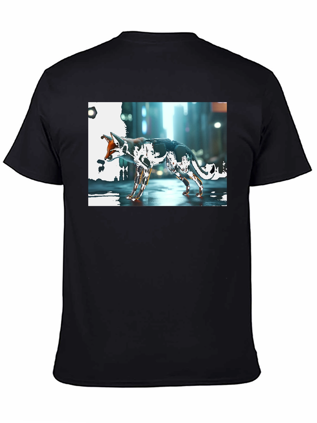 Cyberpunk Fox Graphic Black T-Shirt
