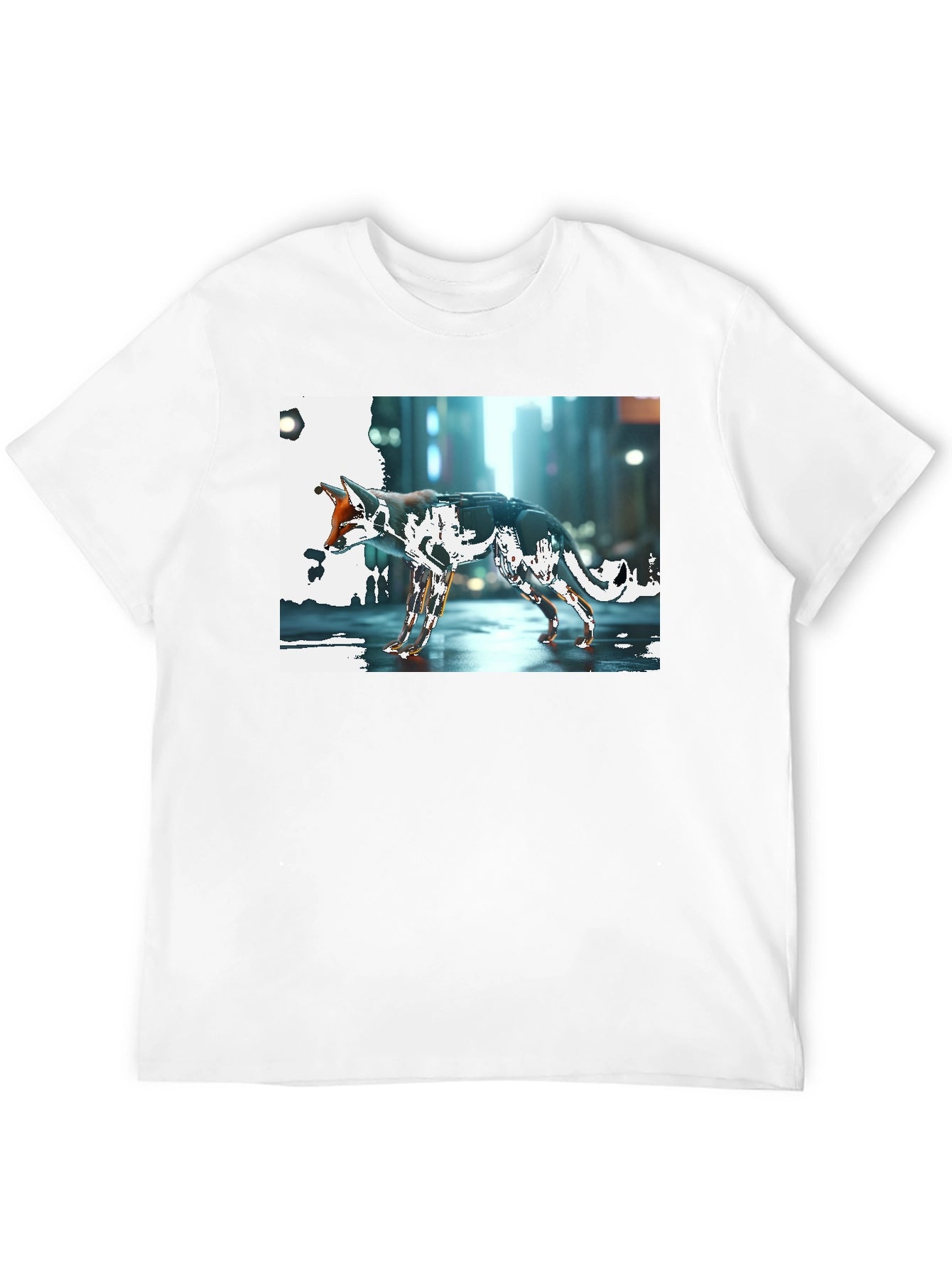 Cyberpunk Fox Graphic Black T-Shirt