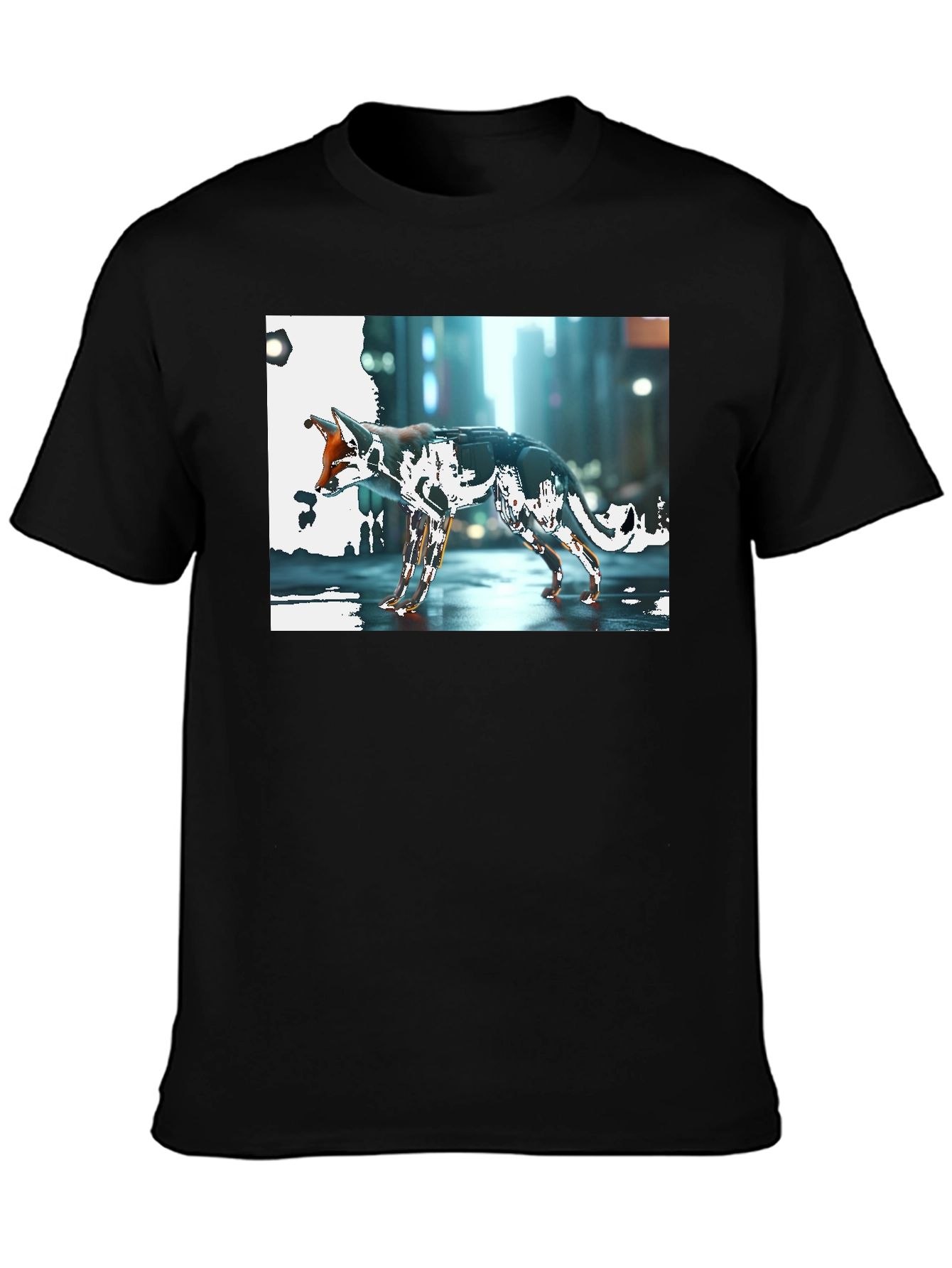 Cyberpunk Fox Graphic Black T-Shirt
