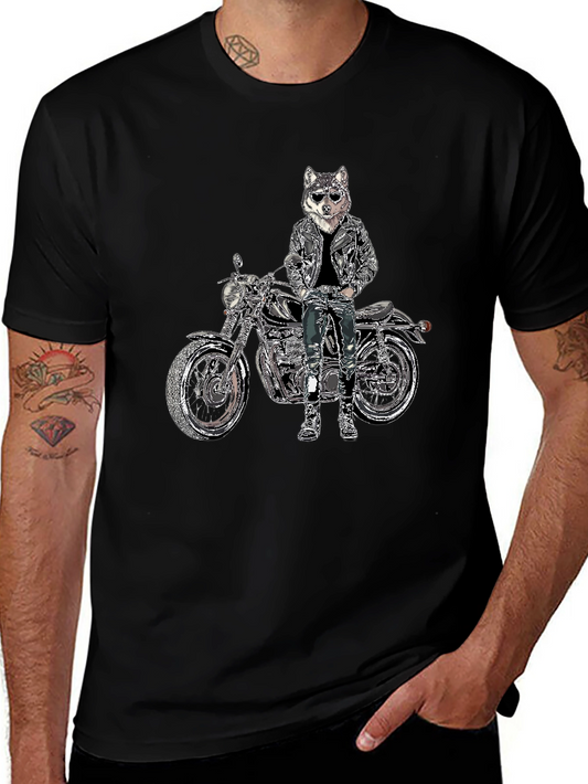 Mens Black T-Shirt with Biker Dog Design