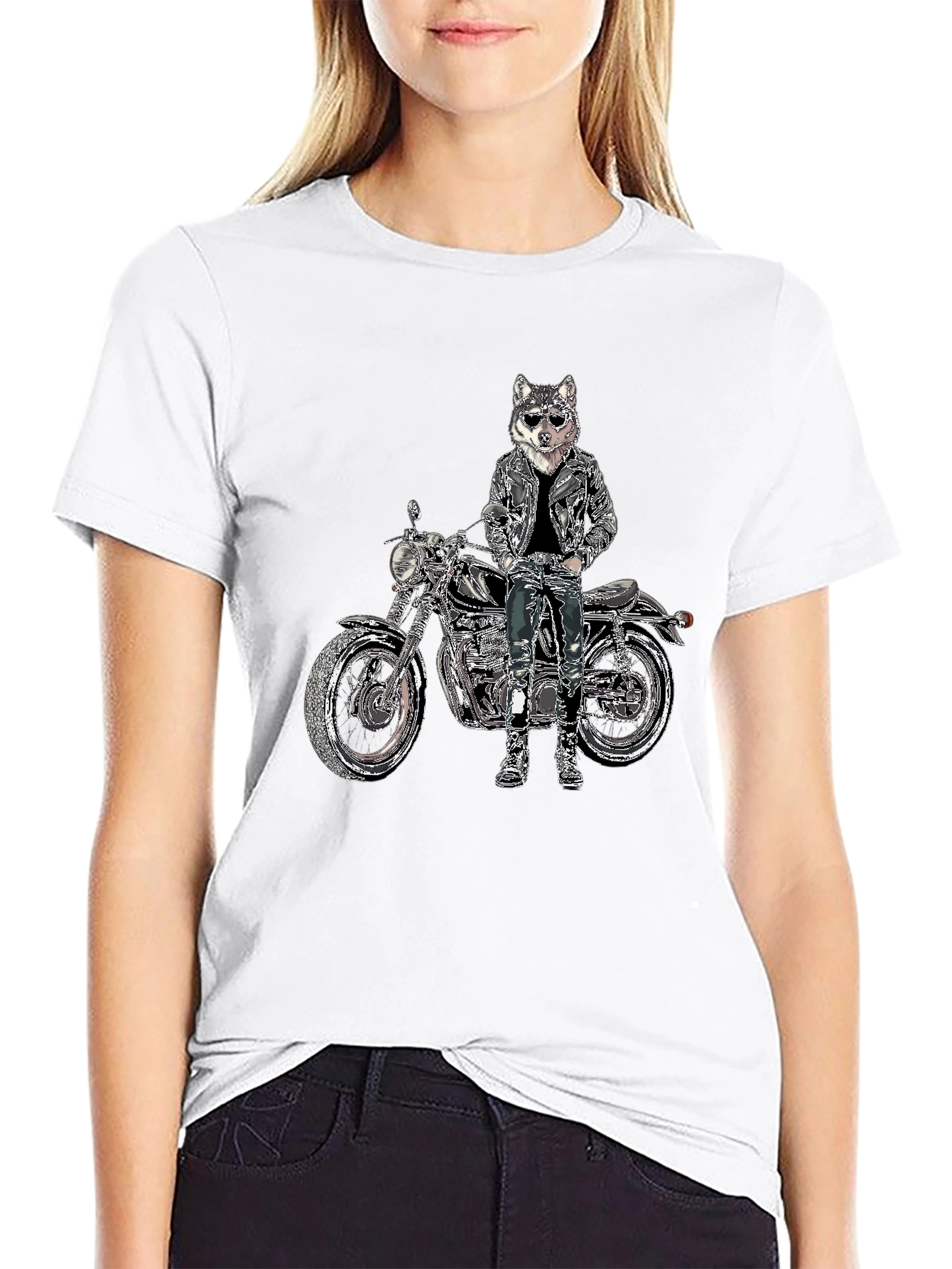 Mens Black T-Shirt with Biker Dog Design