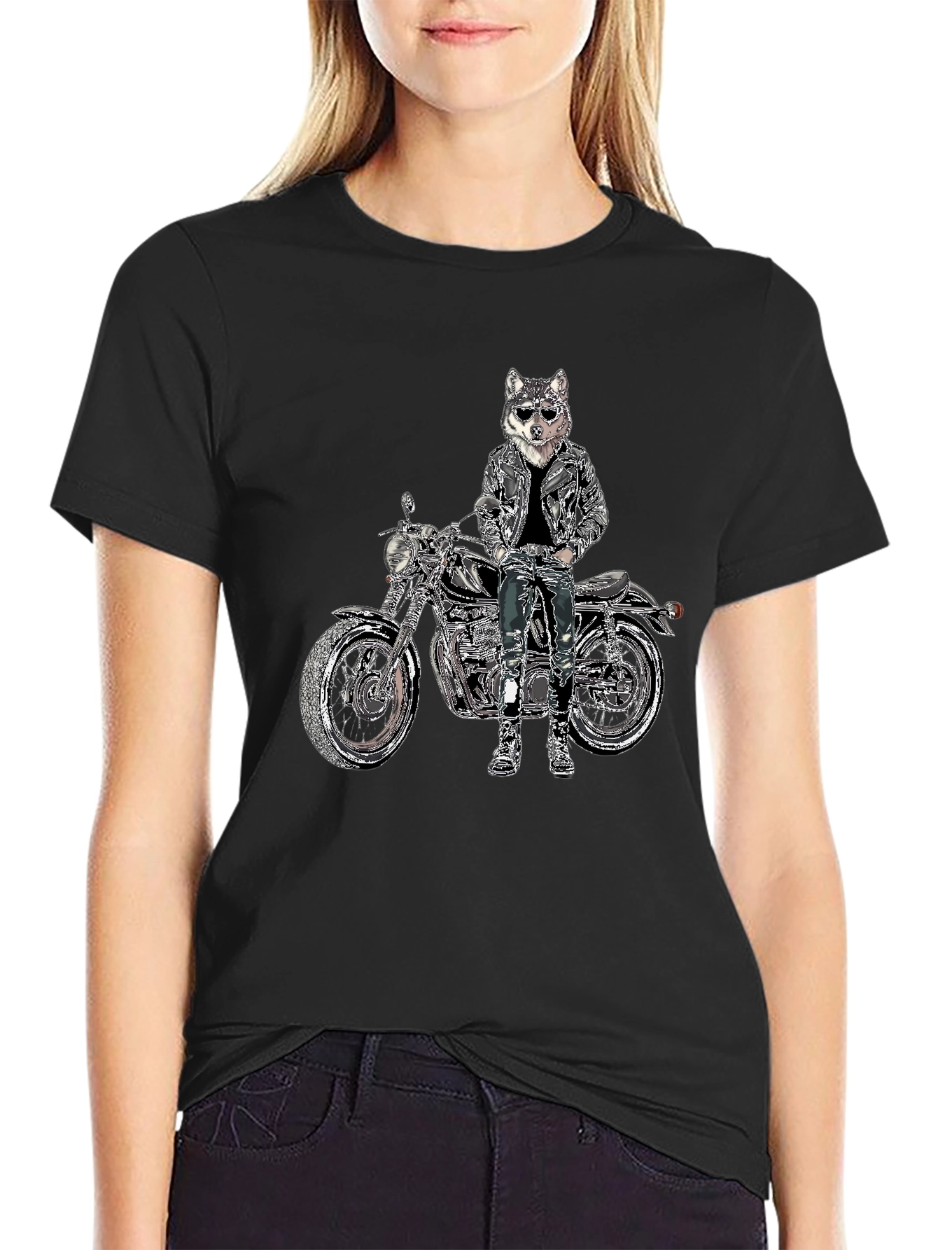 Mens Black T-Shirt with Biker Dog Design