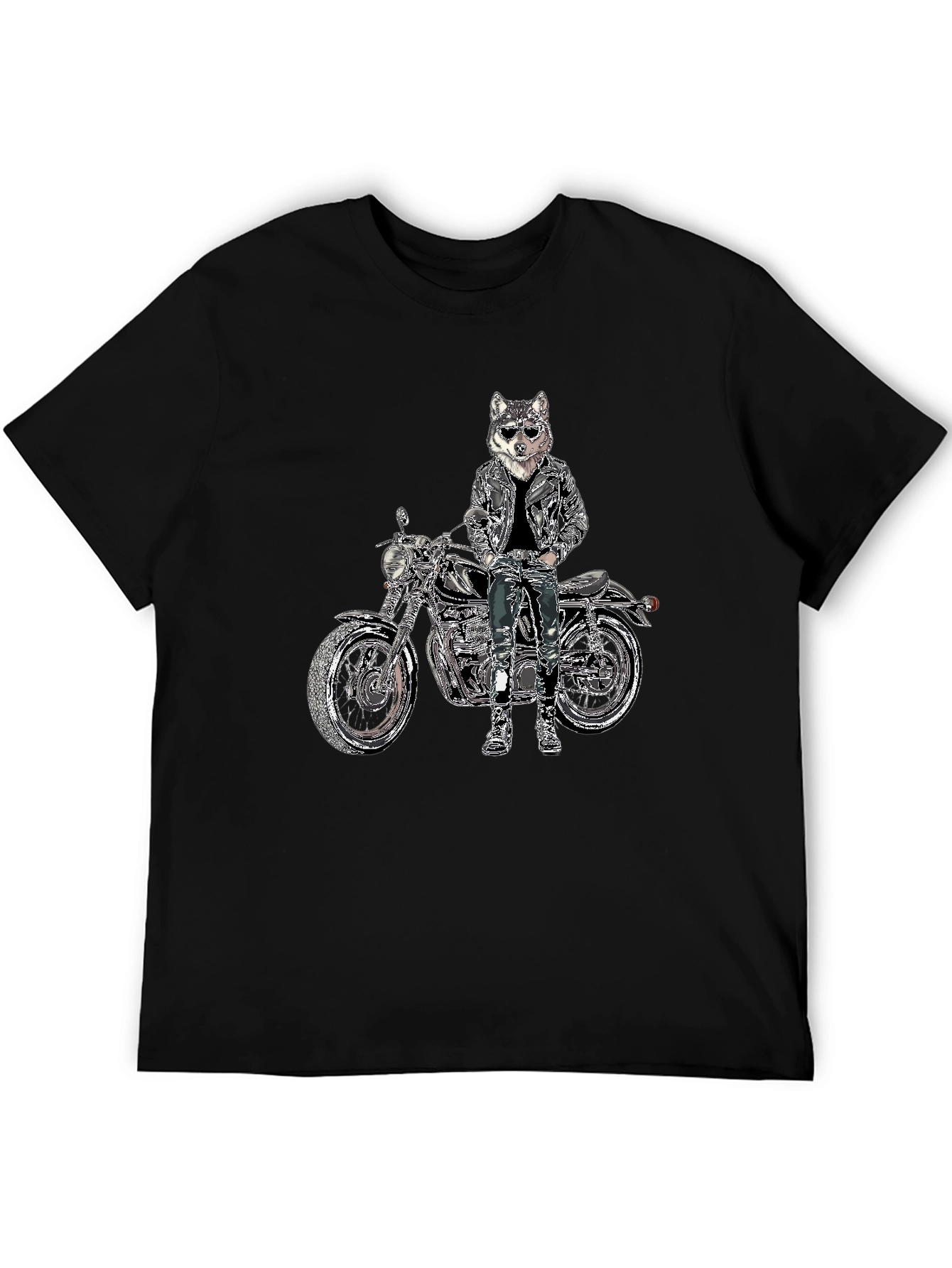 Mens Black T-Shirt with Biker Dog Design