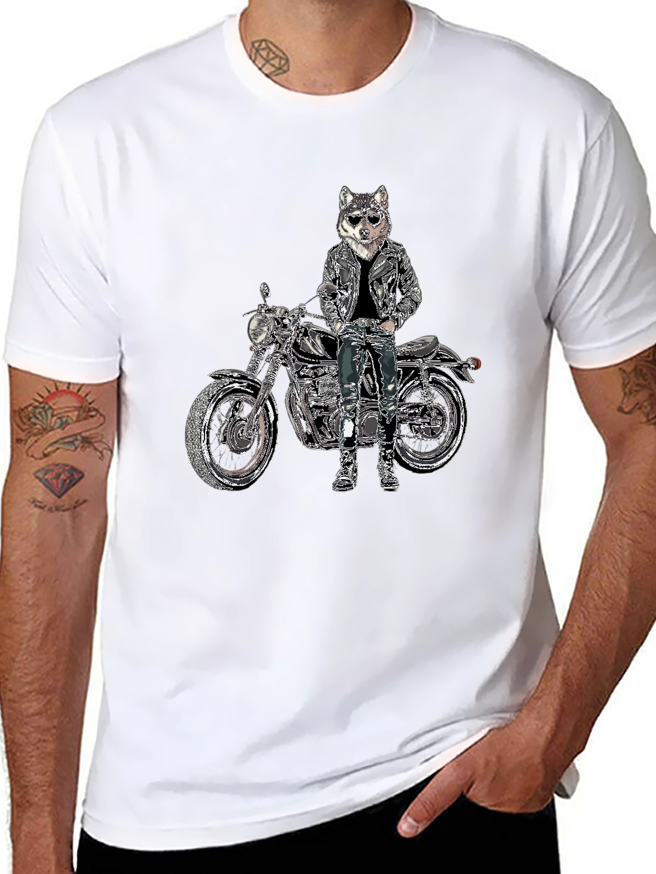 Mens Black T-Shirt with Biker Dog Design