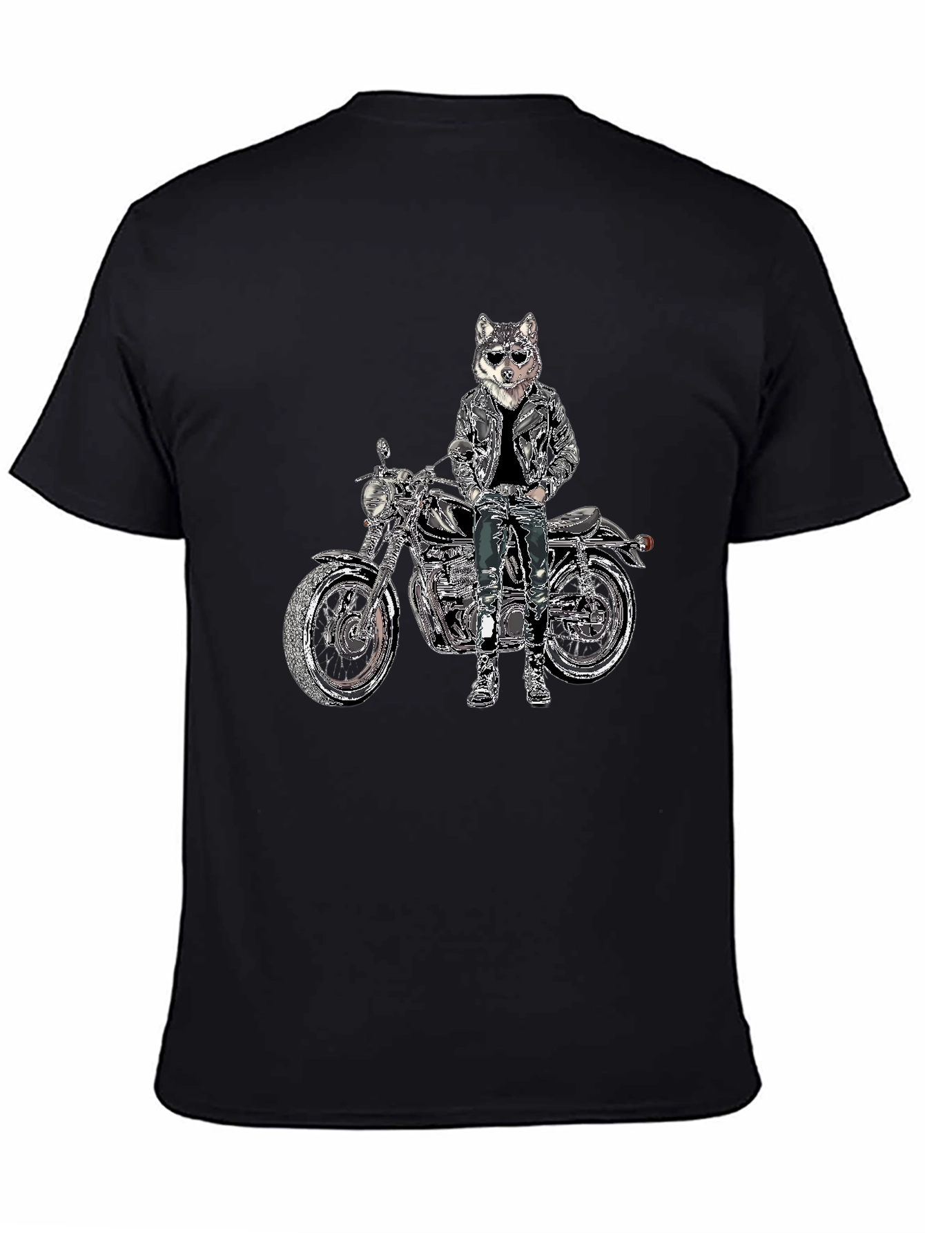 Mens Black T-Shirt with Biker Dog Design