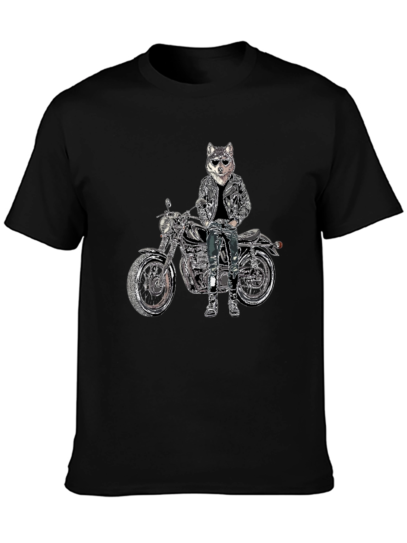 Mens Black T-Shirt with Biker Dog Design