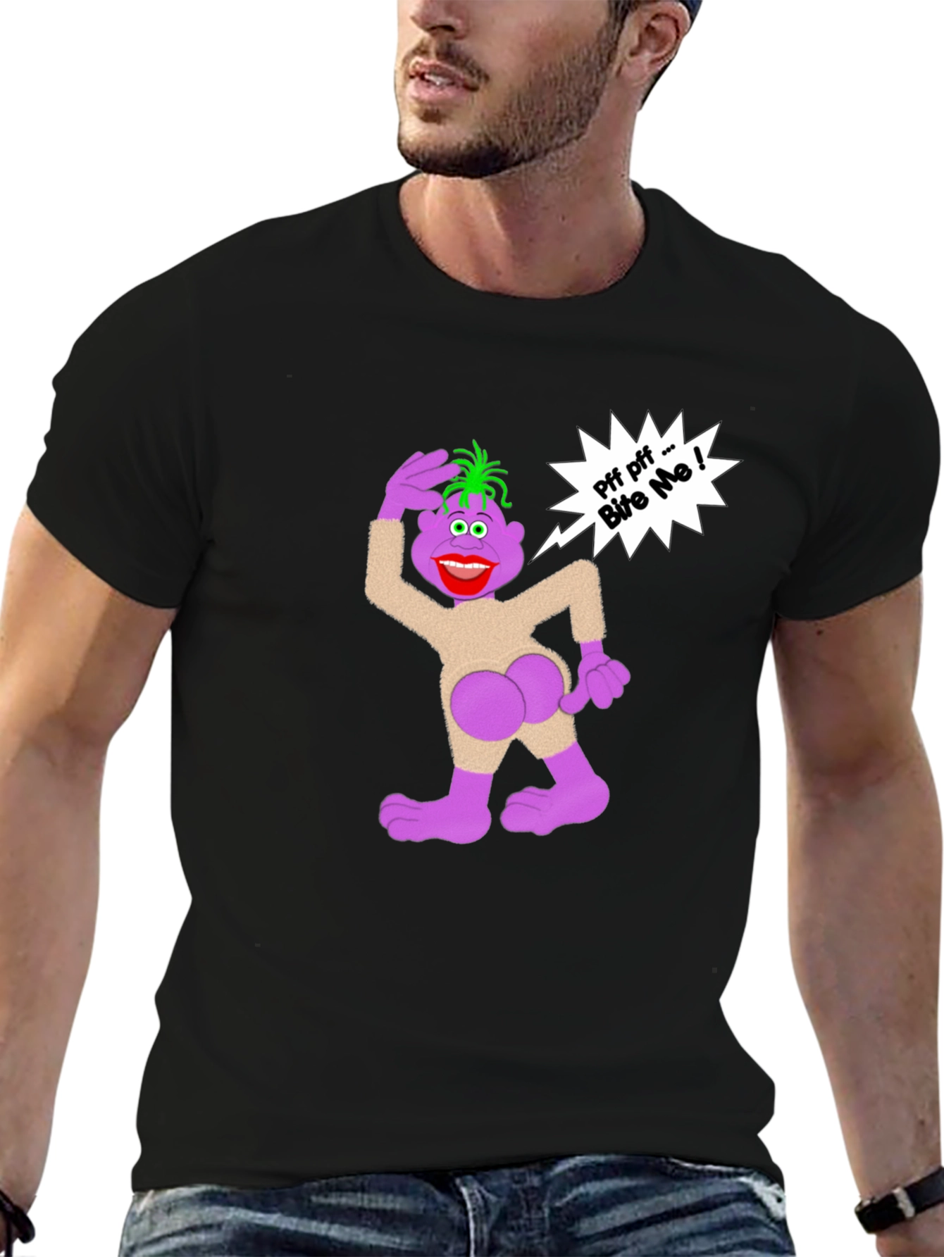 Humorous Cartoon Graphic T-Shirt - Bite Me!
