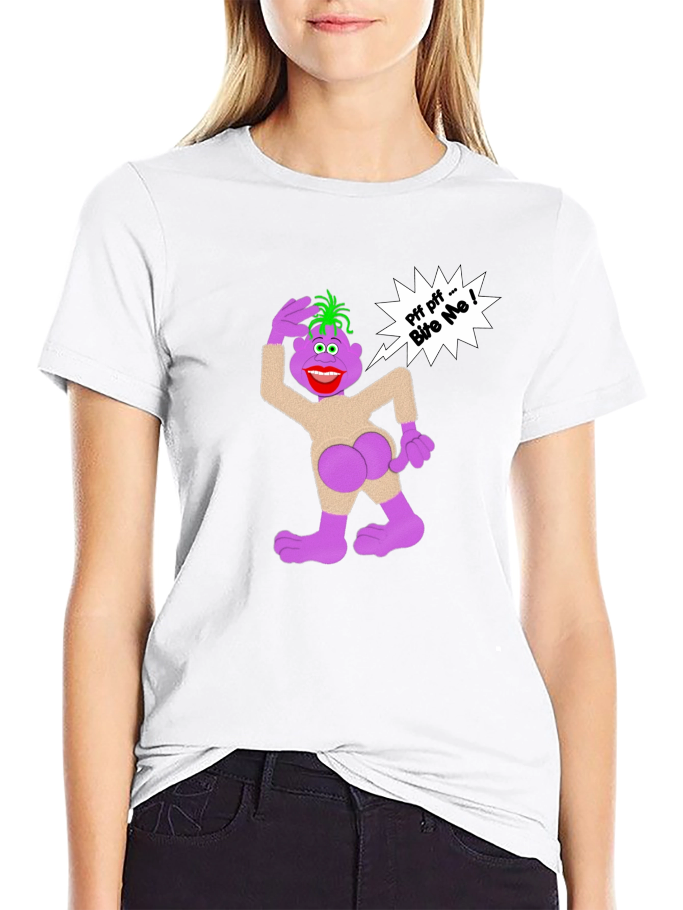 Humorous Cartoon Graphic T-Shirt - Bite Me!
