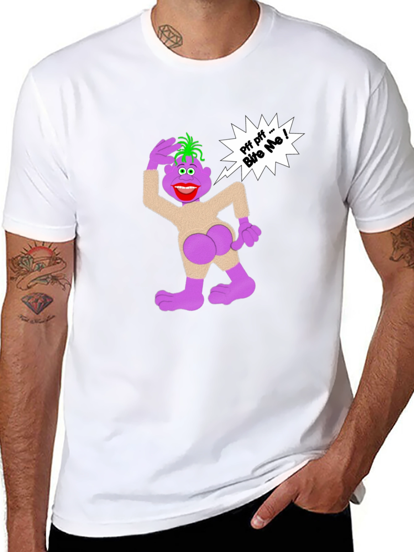 Humorous Cartoon Graphic T-Shirt - Bite Me!