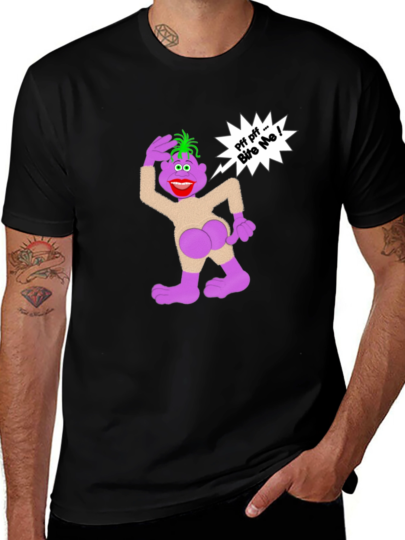 Humorous Cartoon Graphic T-Shirt - Bite Me!