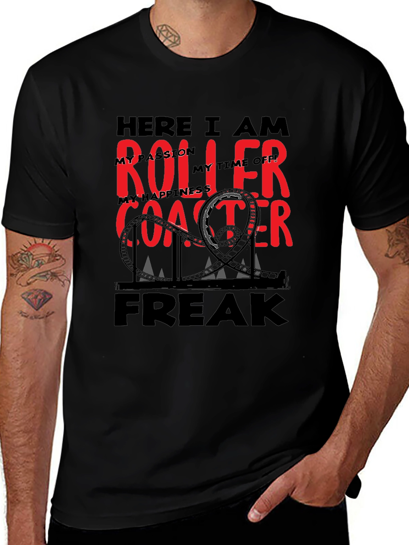Roller Coaster Freak Graphic T-Shirt - Black