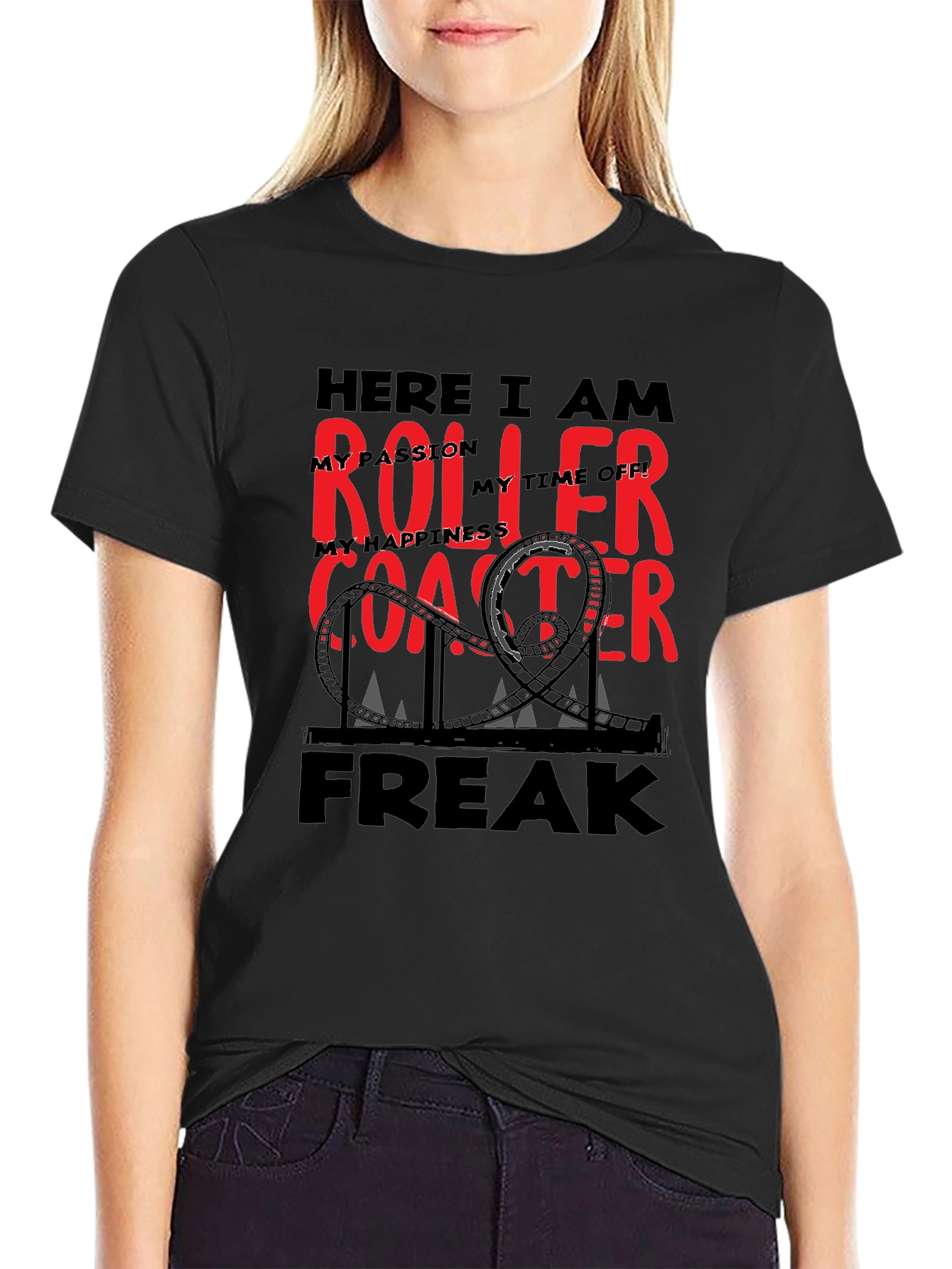 Roller Coaster Freak Graphic T-Shirt - Black