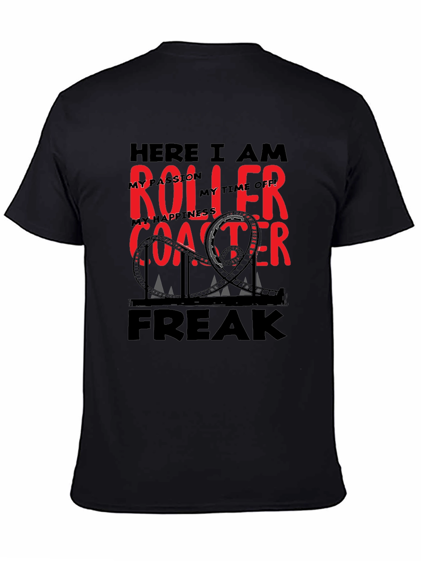 Roller Coaster Freak Graphic T-Shirt - Black