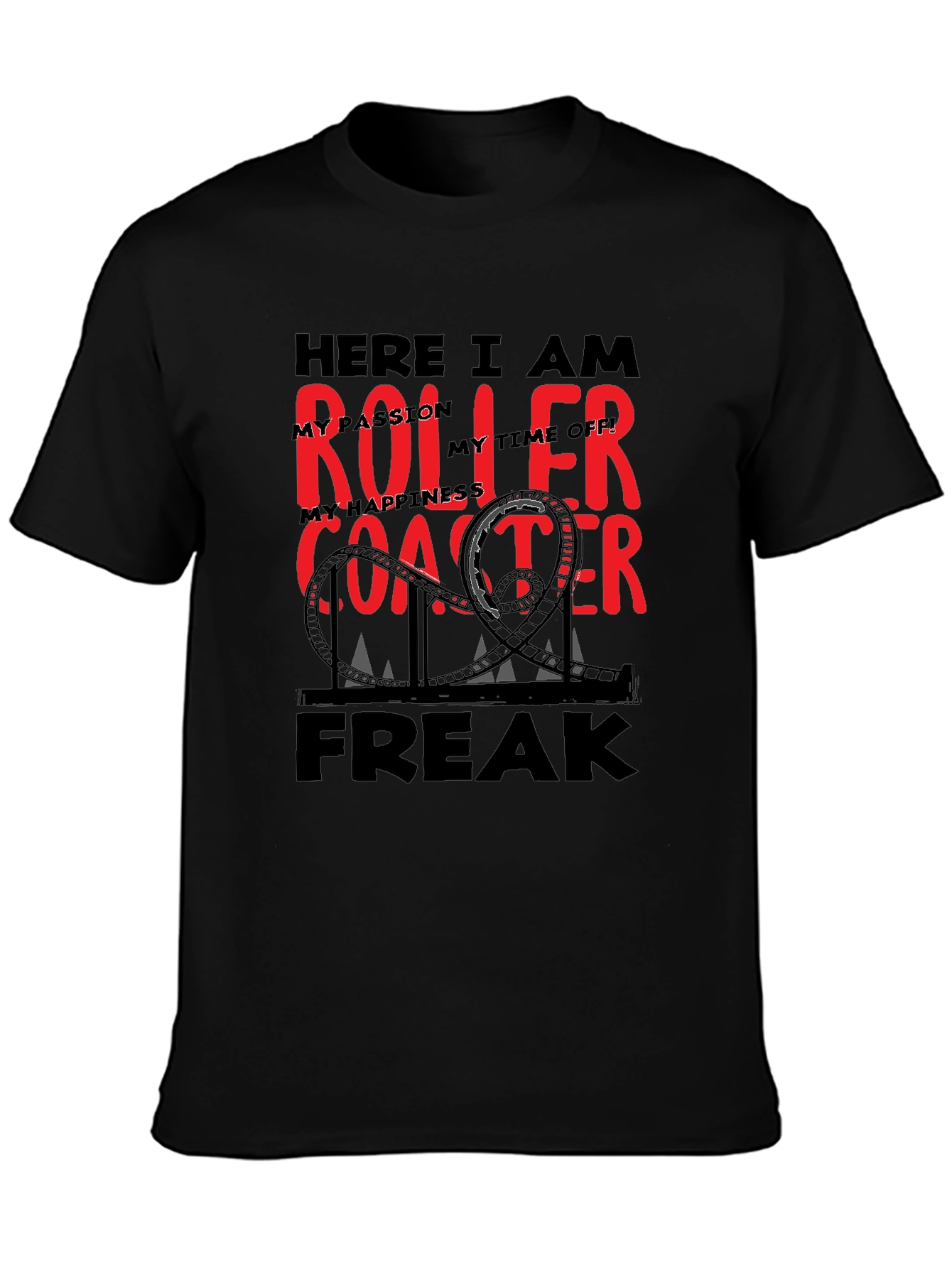 Roller Coaster Freak Graphic T-Shirt - Black