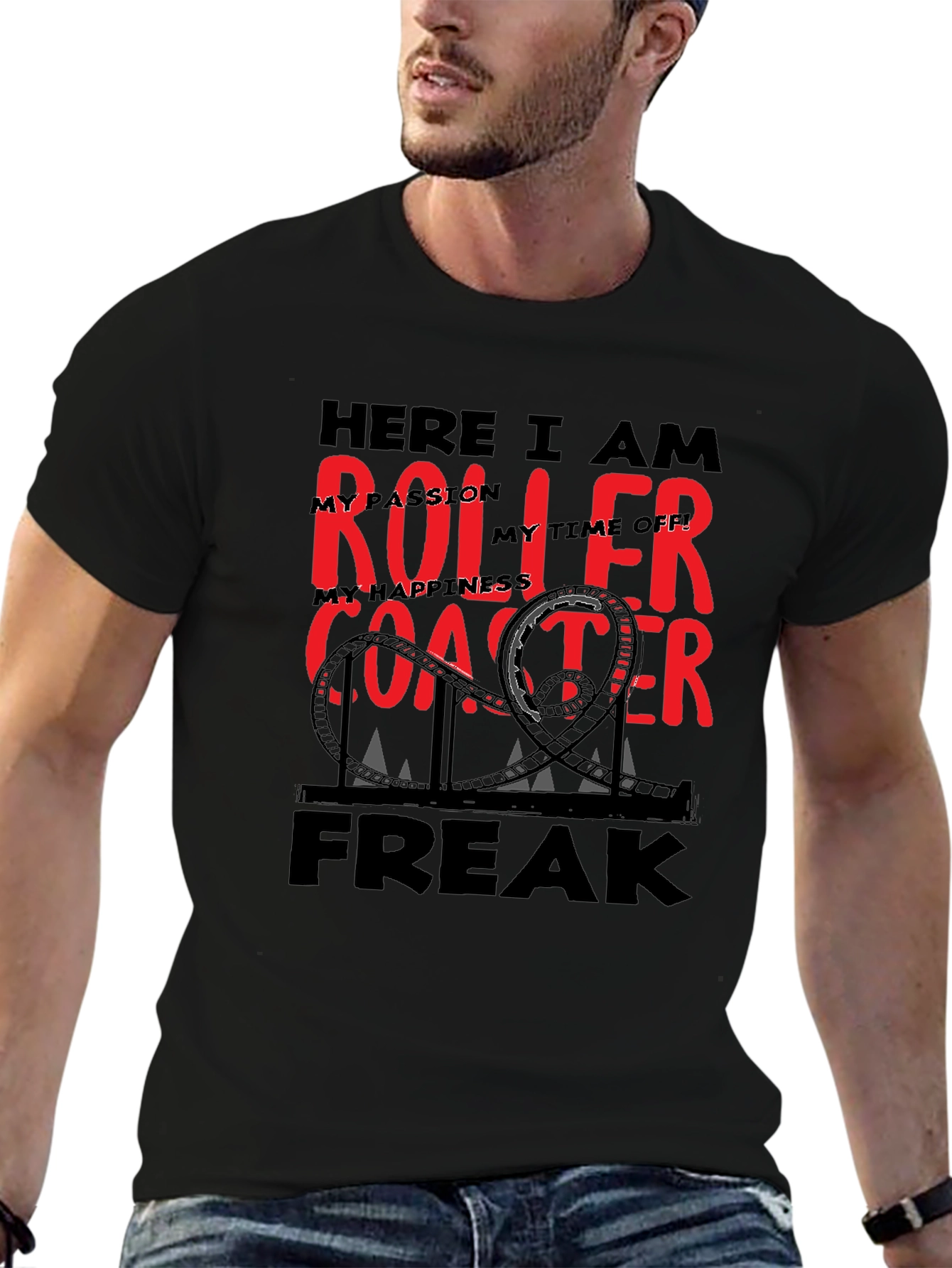 Roller Coaster Freak Graphic T-Shirt - Black