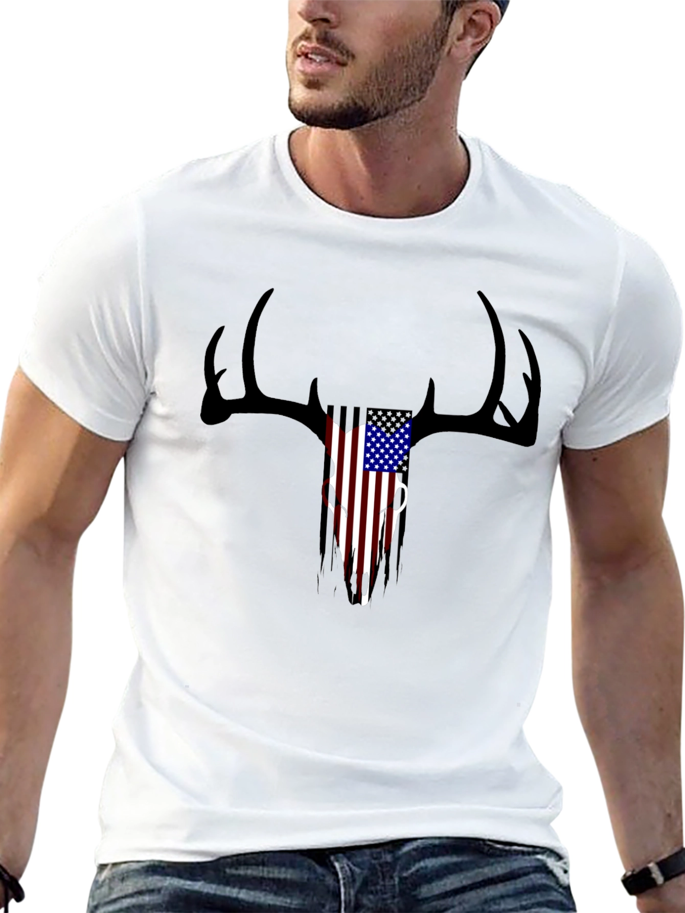 Patriotic Deer Skull Graphic T-Shirt