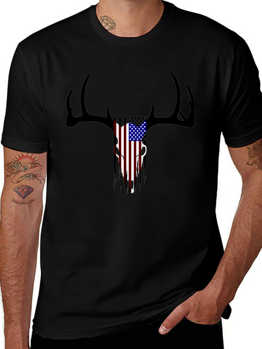Patriotic Deer Skull Graphic T-Shirt