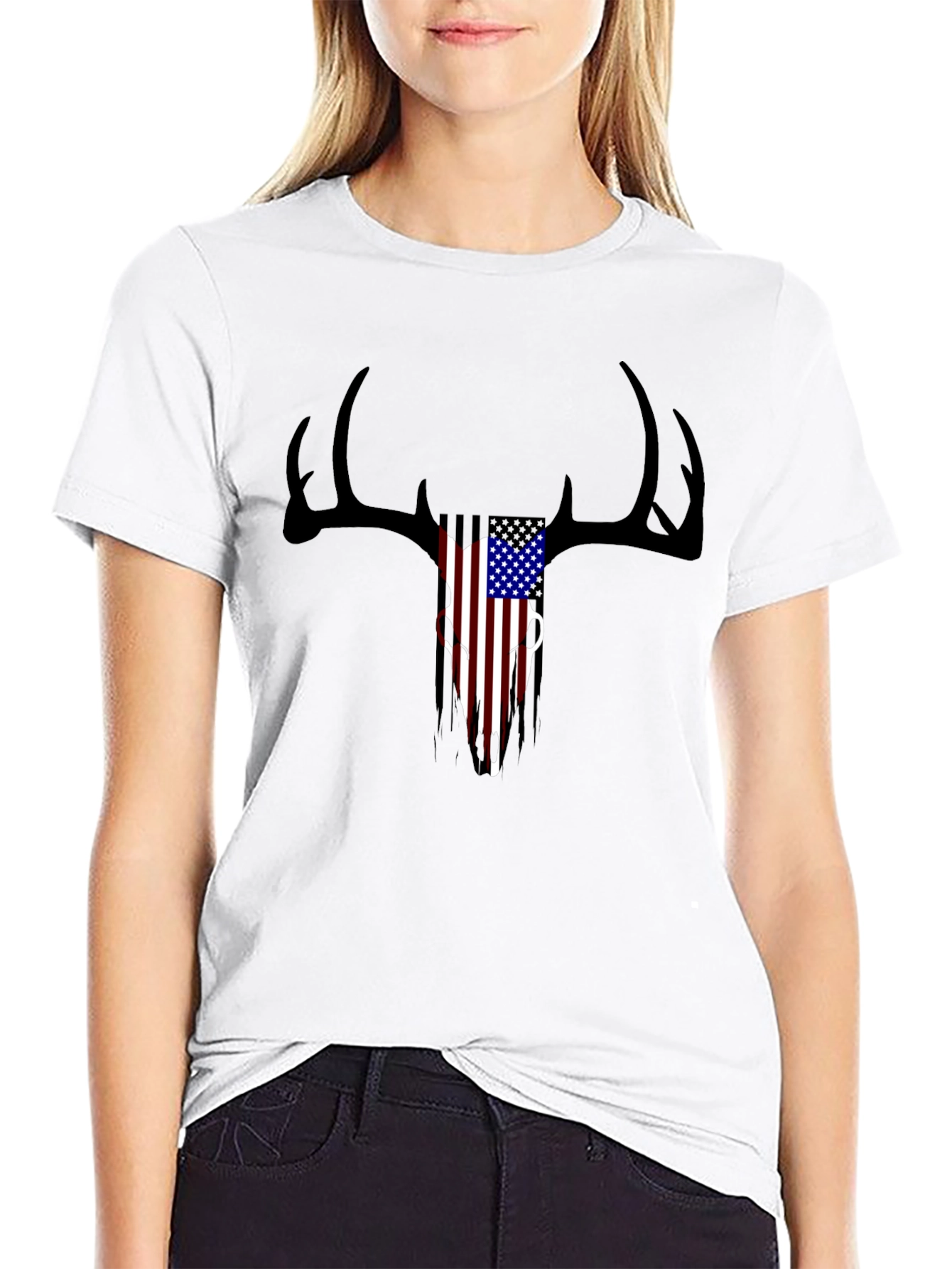 Patriotic Deer Skull Graphic T-Shirt