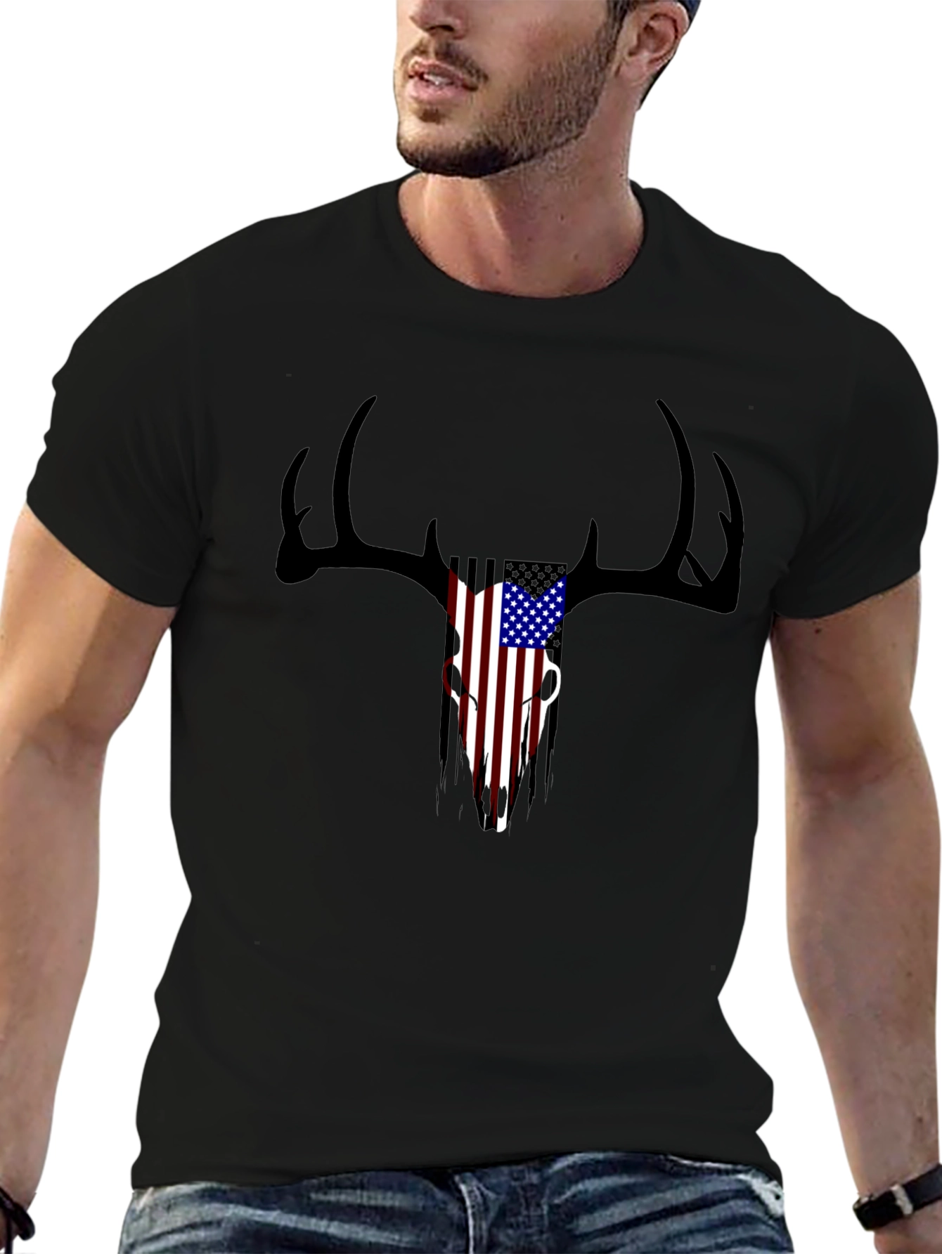 Patriotic Deer Skull Graphic T-Shirt