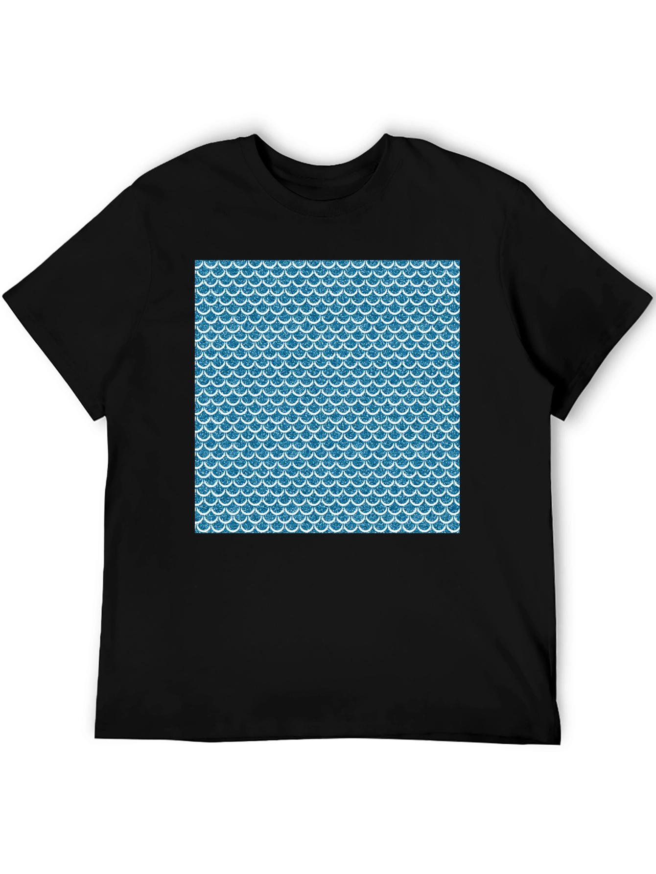 Blue Scale Pattern Black T-Shirt