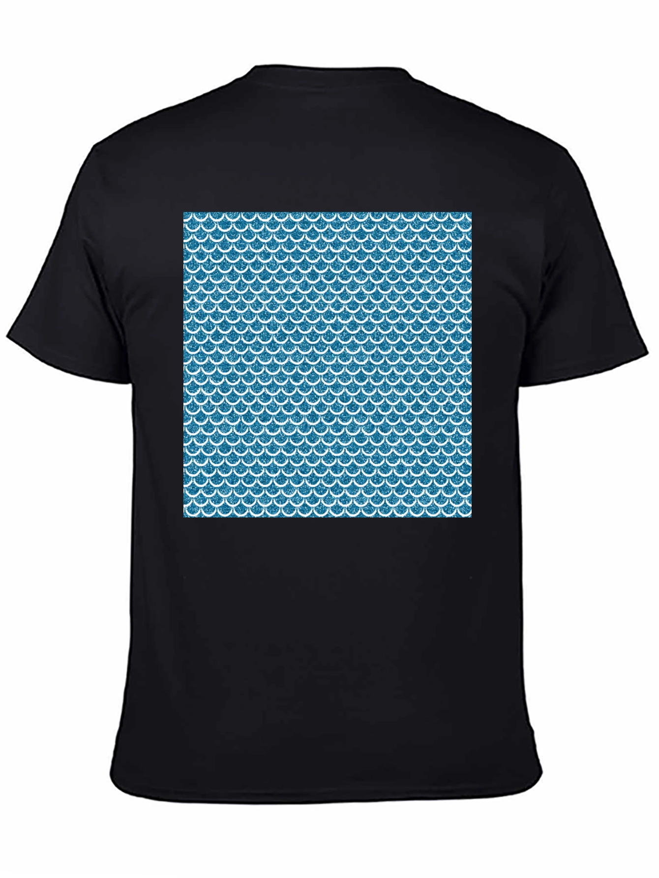 Blue Scale Pattern Black T-Shirt