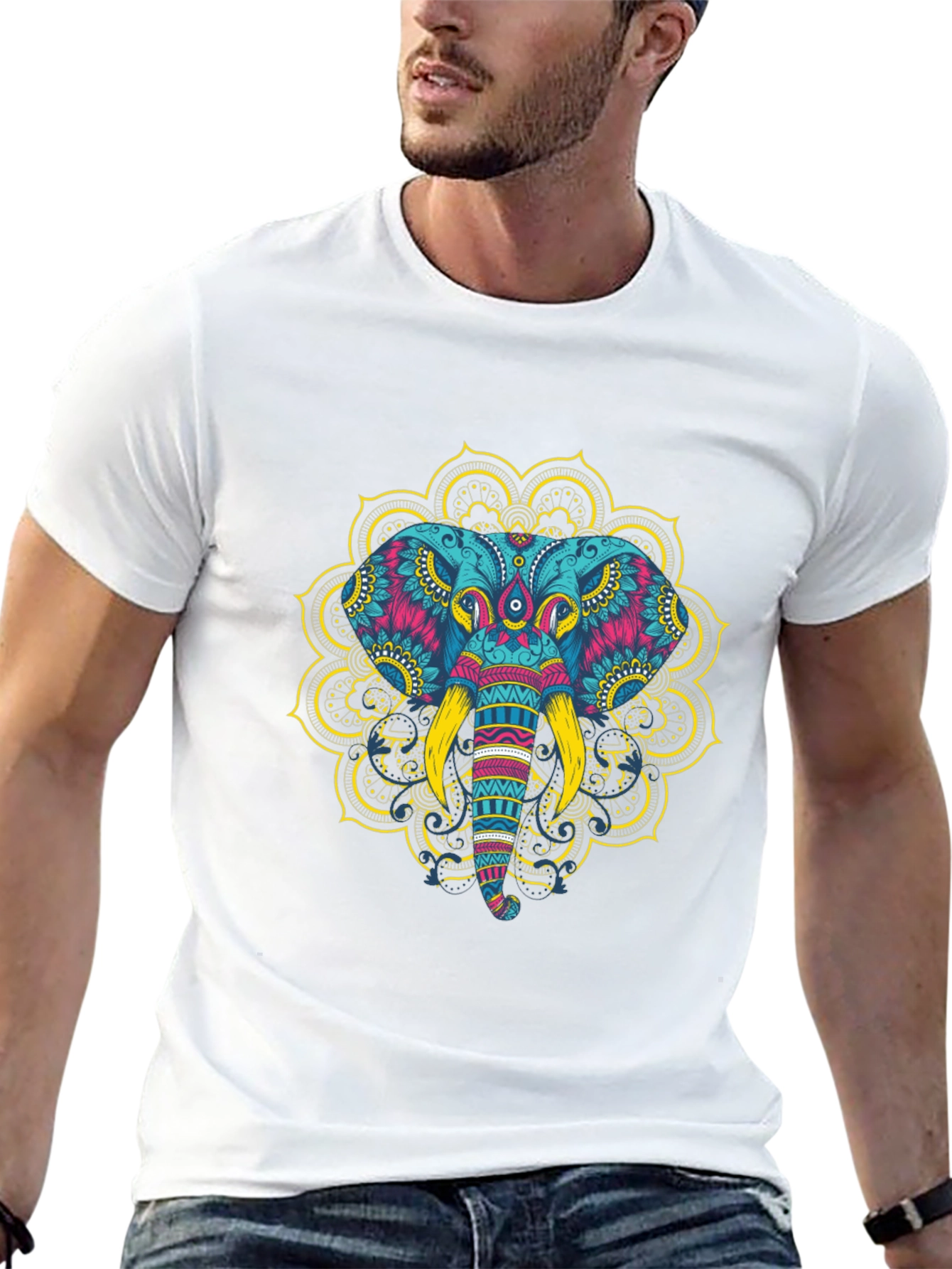 Elephant Mandala Graphic Tee - Black