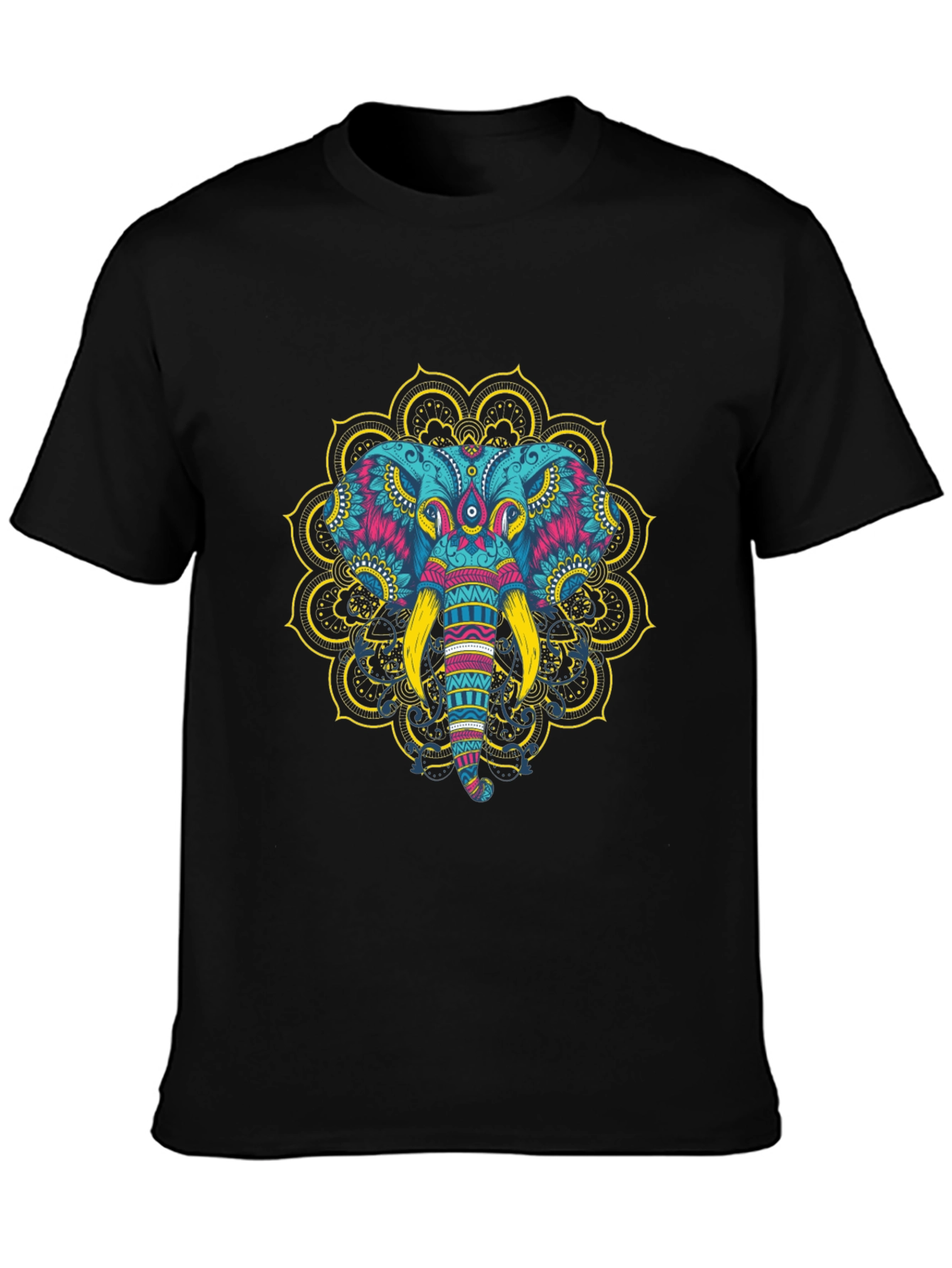 Elephant Mandala Graphic Tee - Black