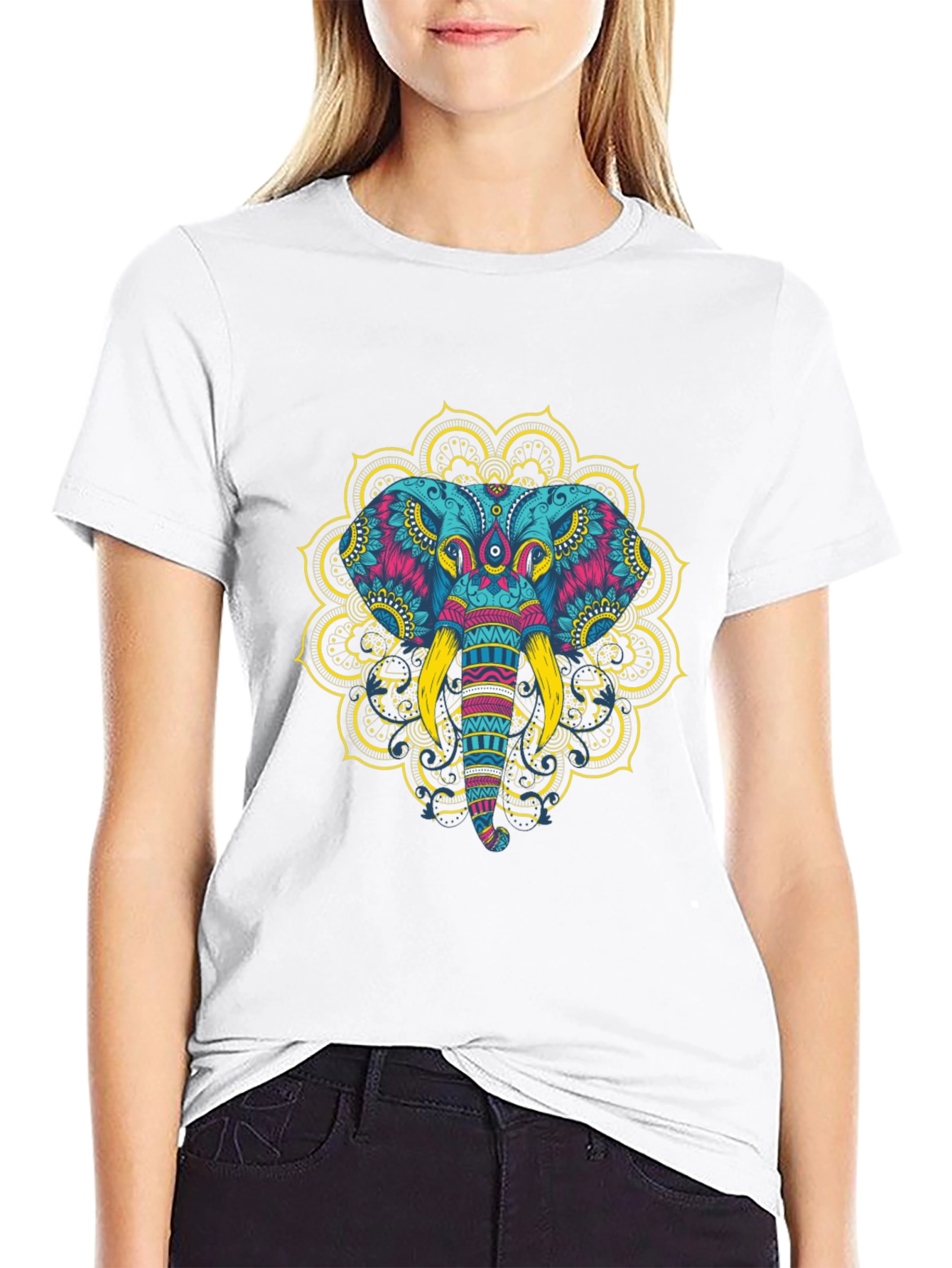 Elephant Mandala Graphic Tee - Black