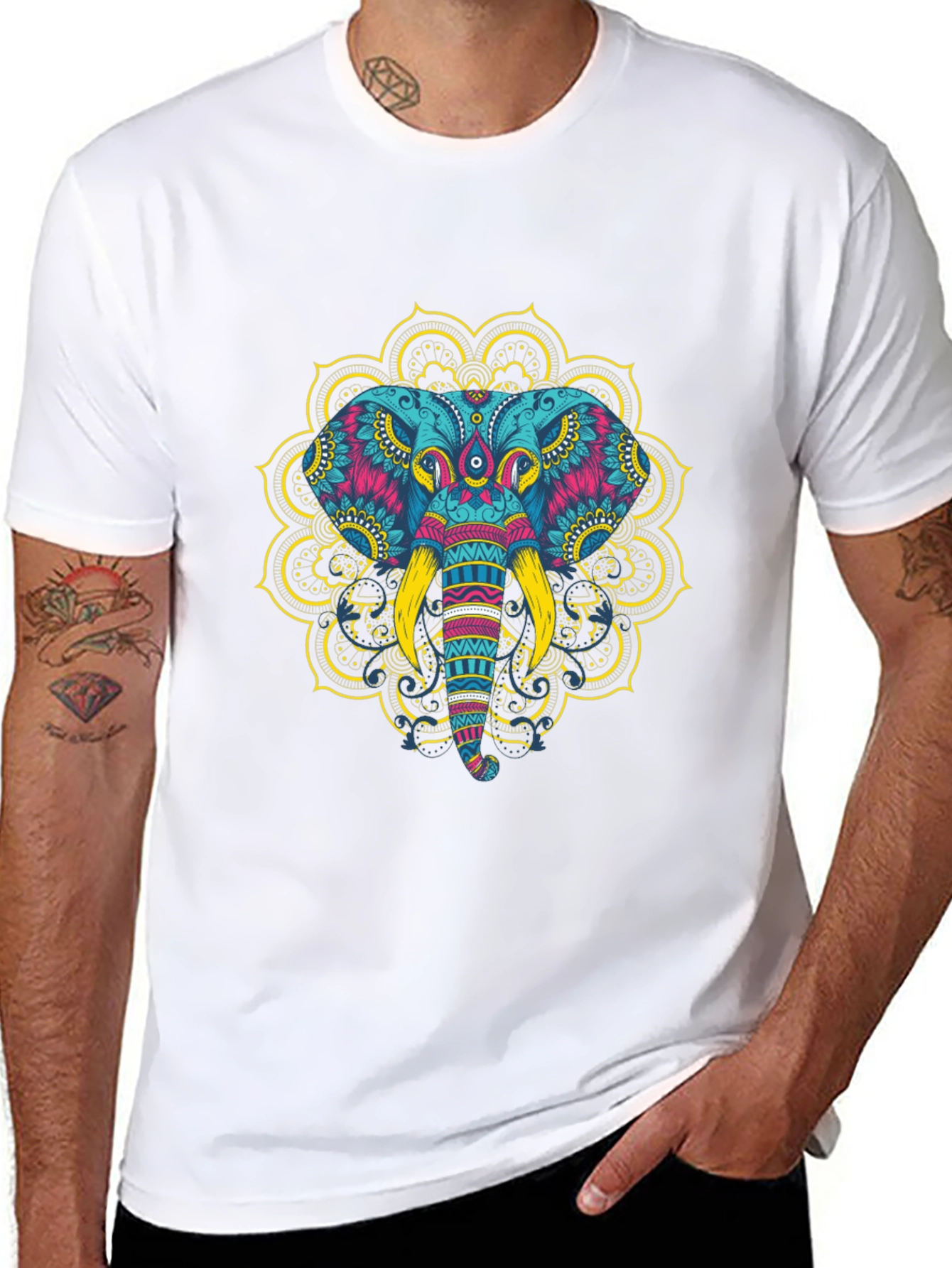 Elephant Mandala Graphic Tee - Black
