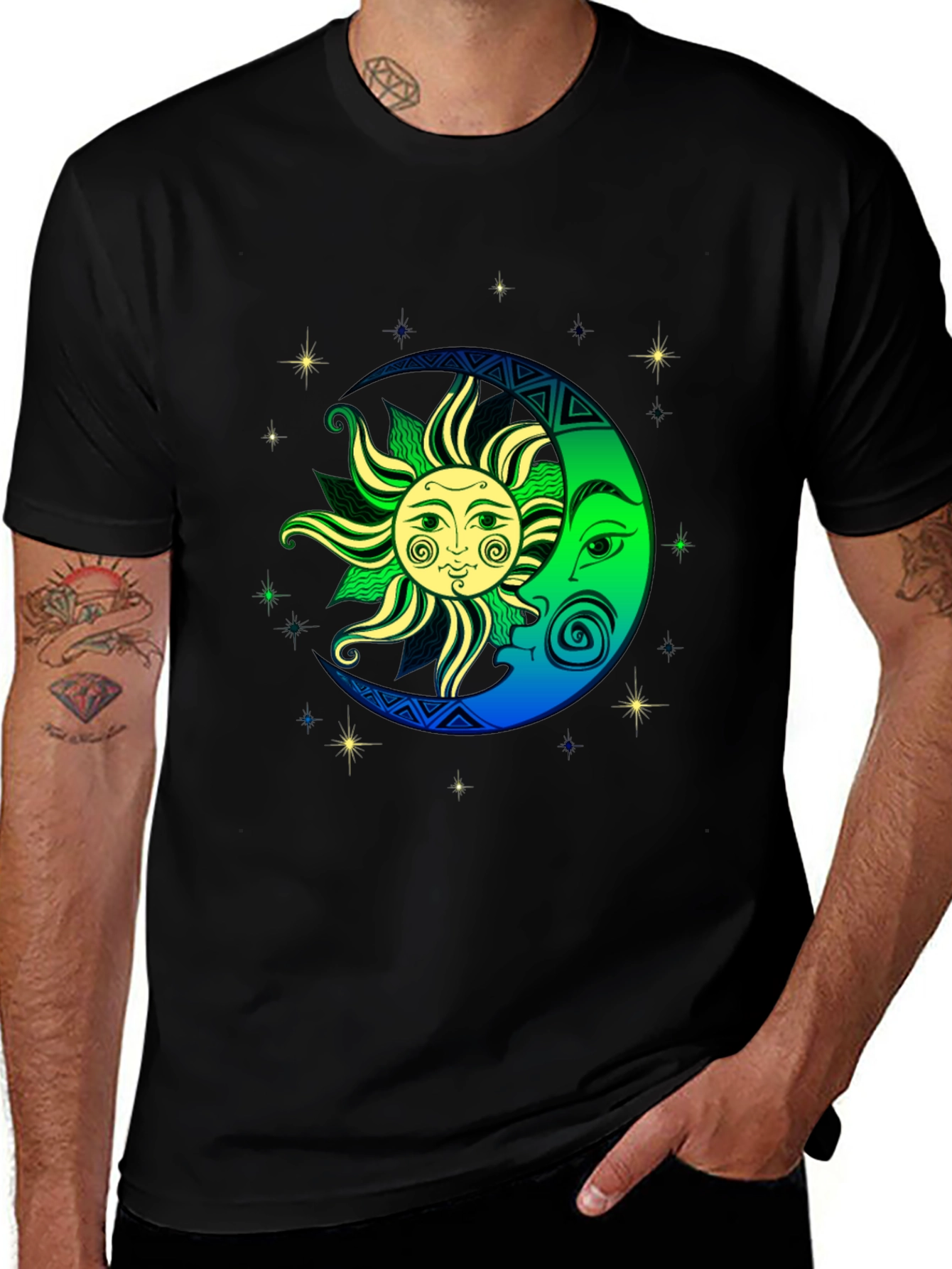 Celestial Sun and Moon Graphic T-Shirt