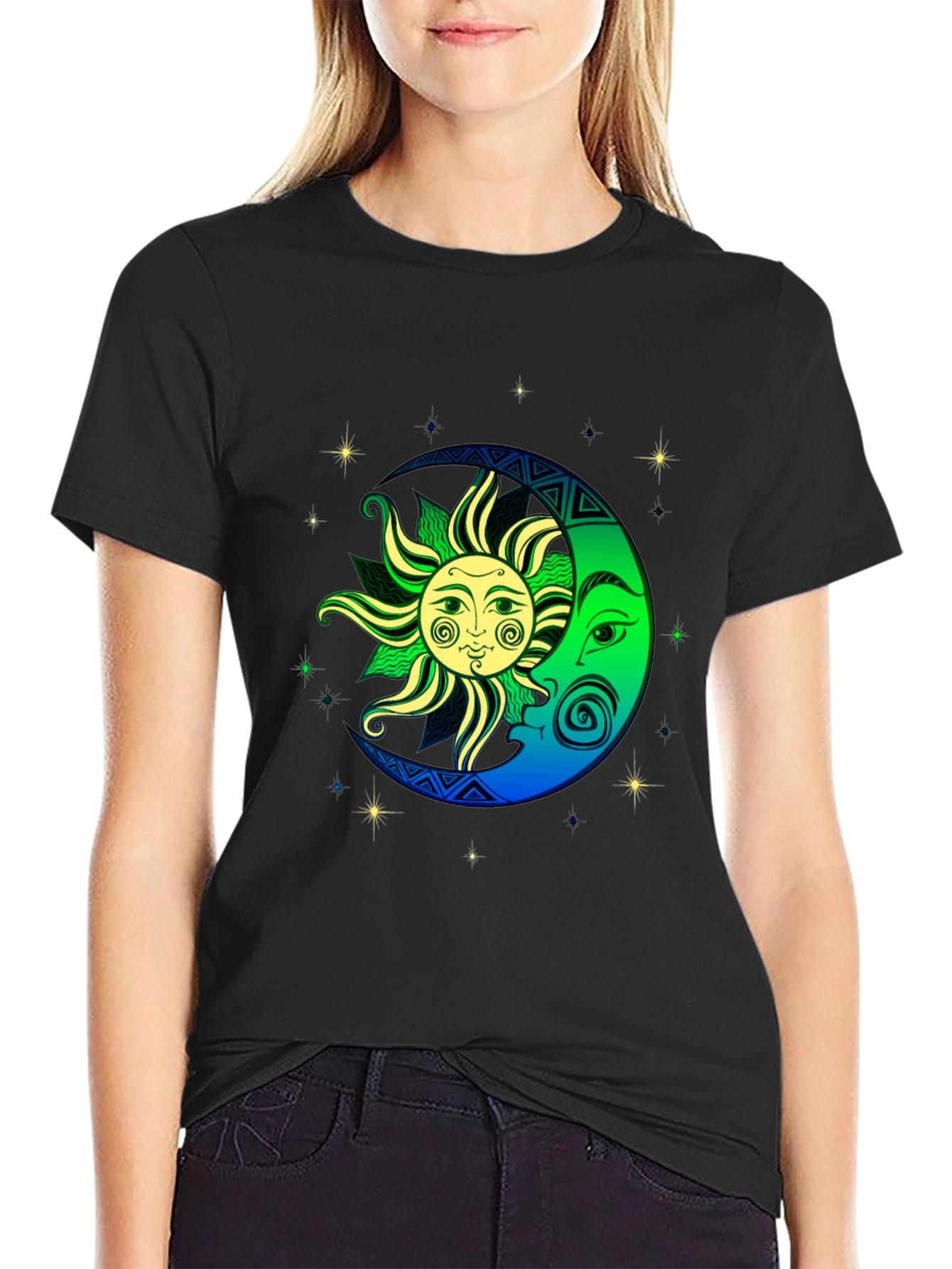 Celestial Sun and Moon Graphic T-Shirt