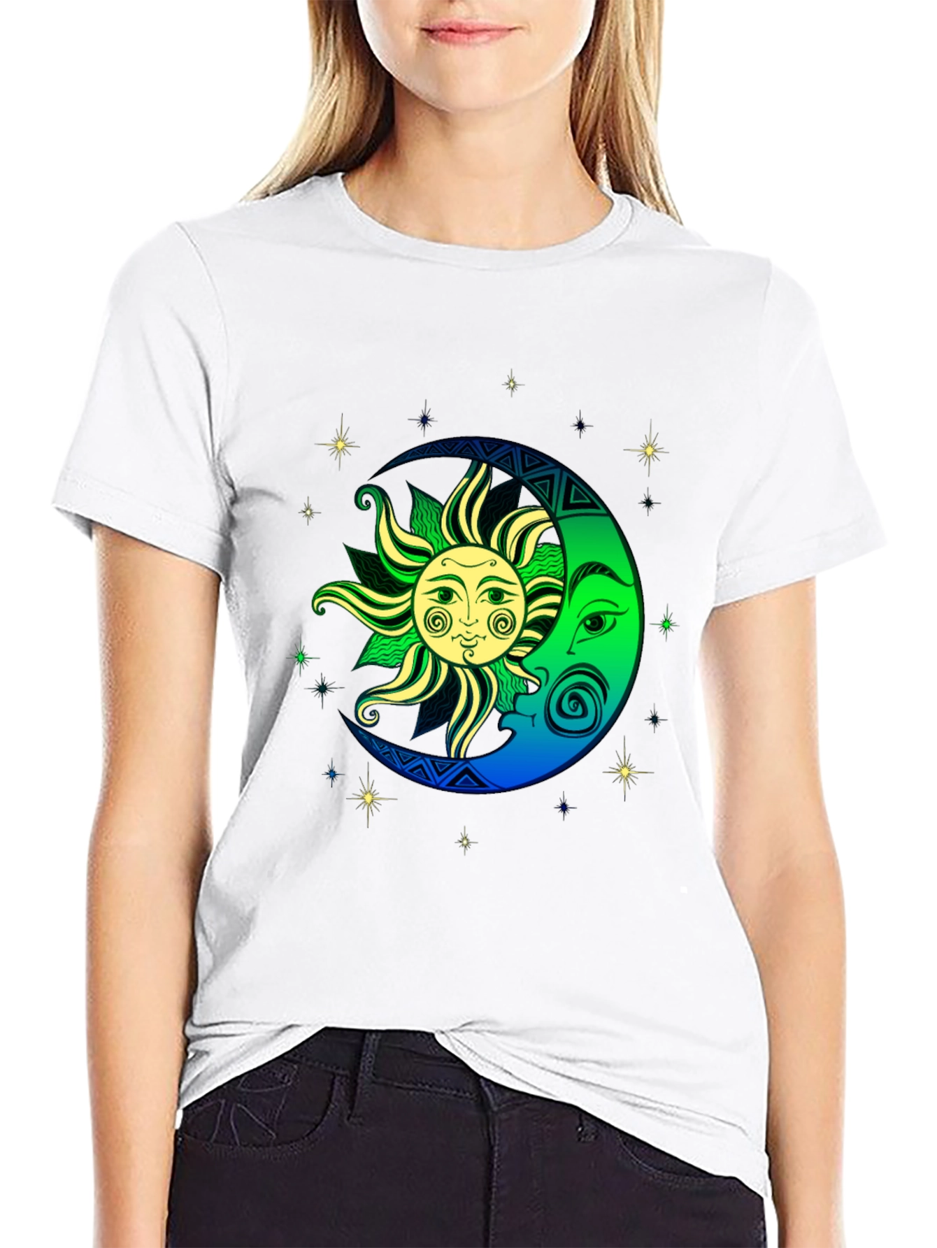 Celestial Sun and Moon Graphic T-Shirt