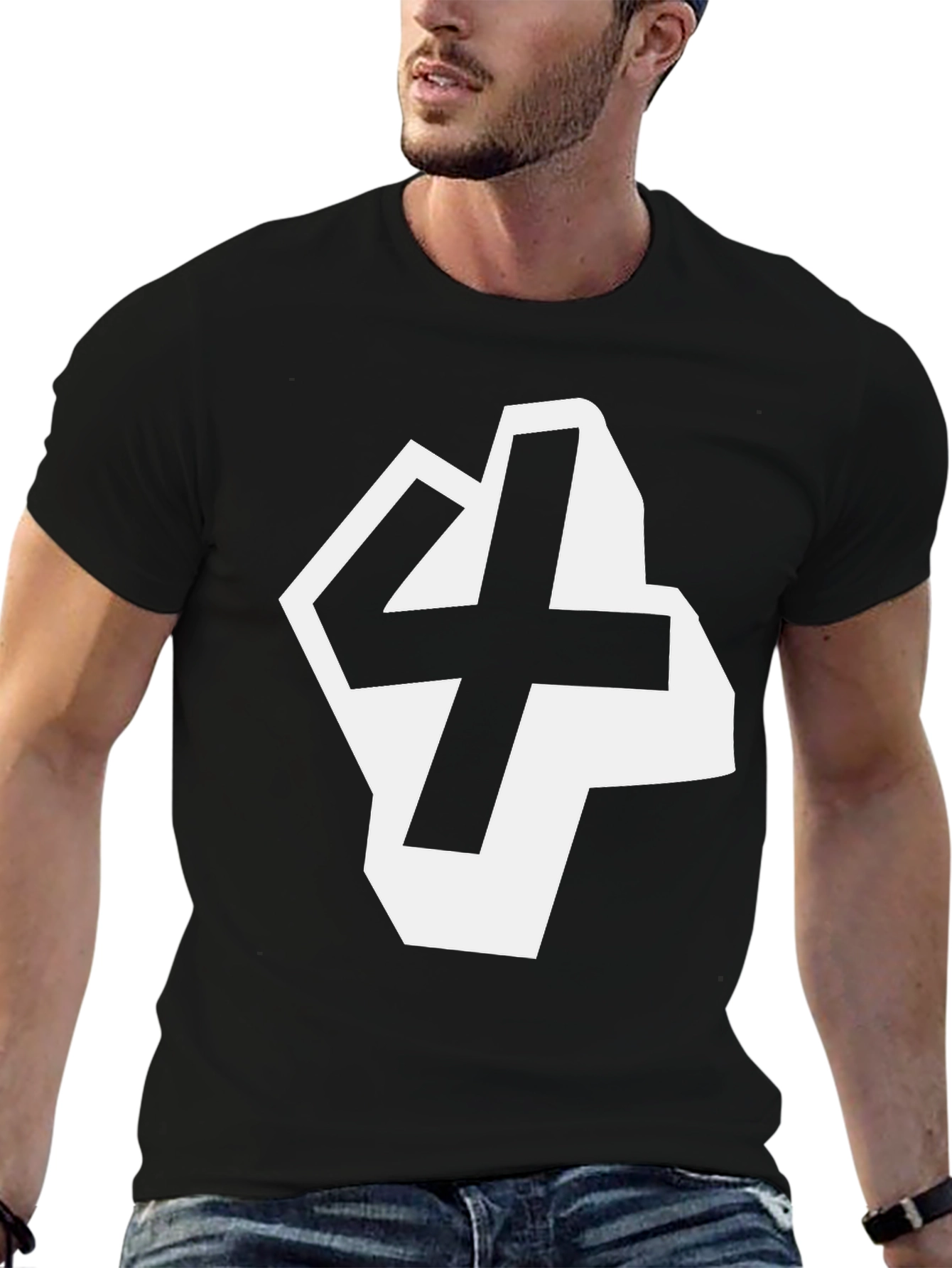 Bold Number 4 Graphic Tee - Black Cotton Blend