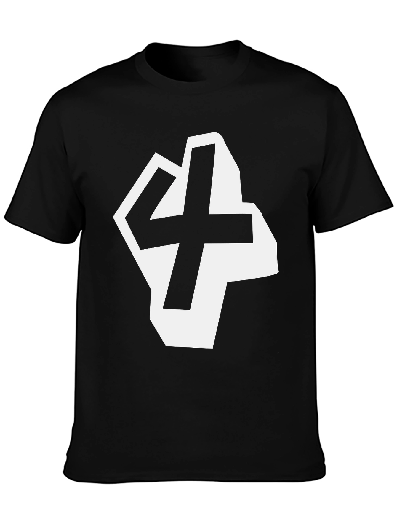 Bold Number 4 Graphic Tee - Black Cotton Blend