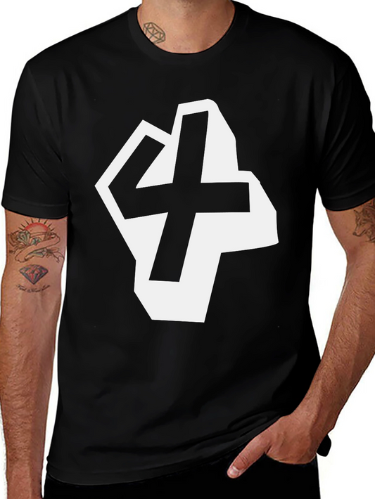 Bold Number 4 Graphic Tee - Black Cotton Blend