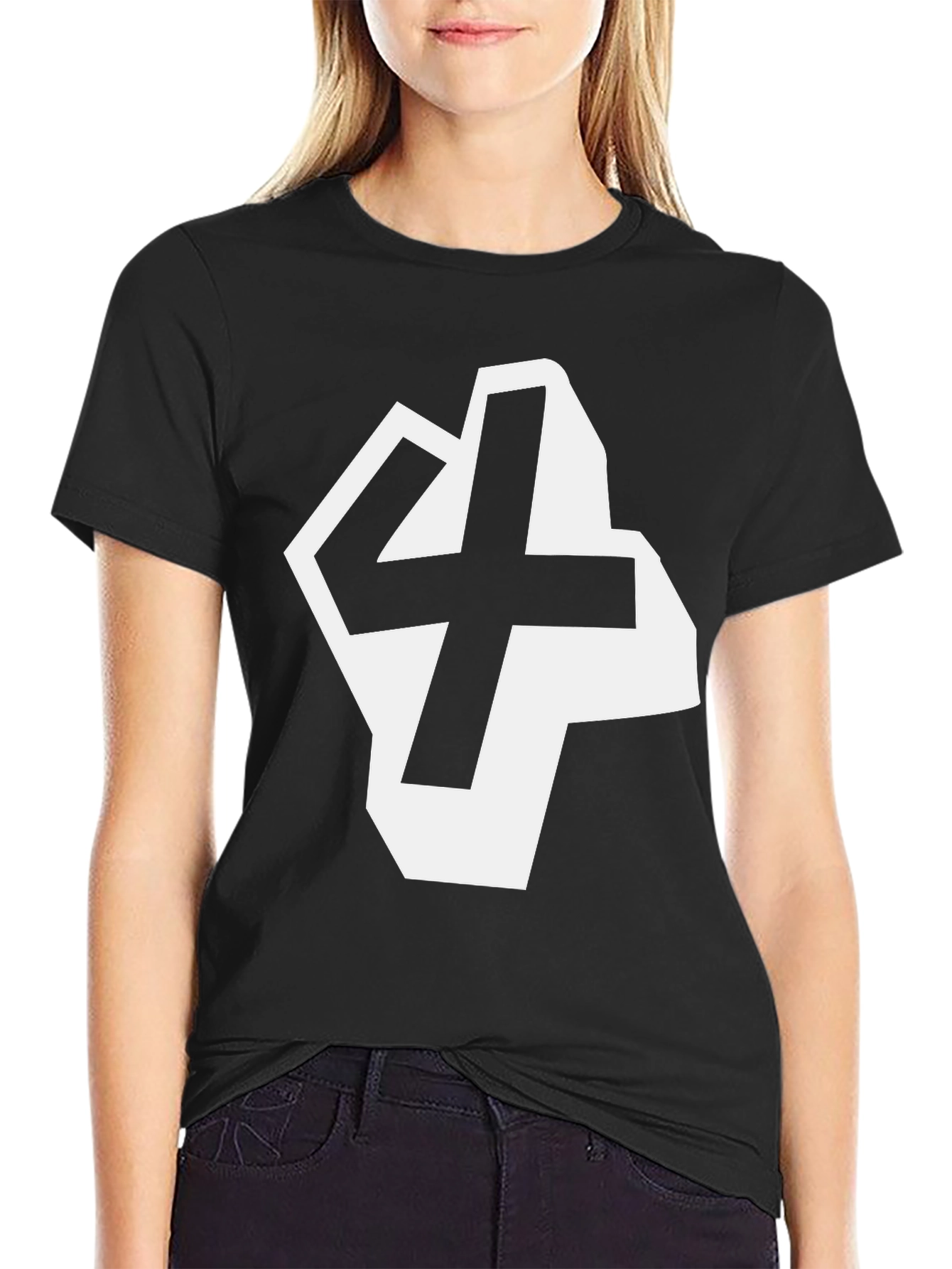 Bold Number 4 Graphic Tee - Black Cotton Blend